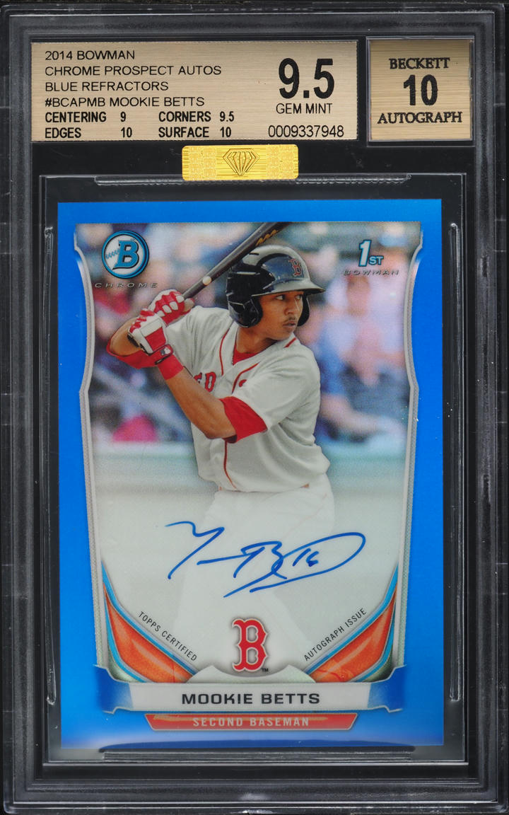2014 Bowman Chrome Blue Refractor Mookie Betts ROOKIE AUTO /150 MBA BGS 9.5