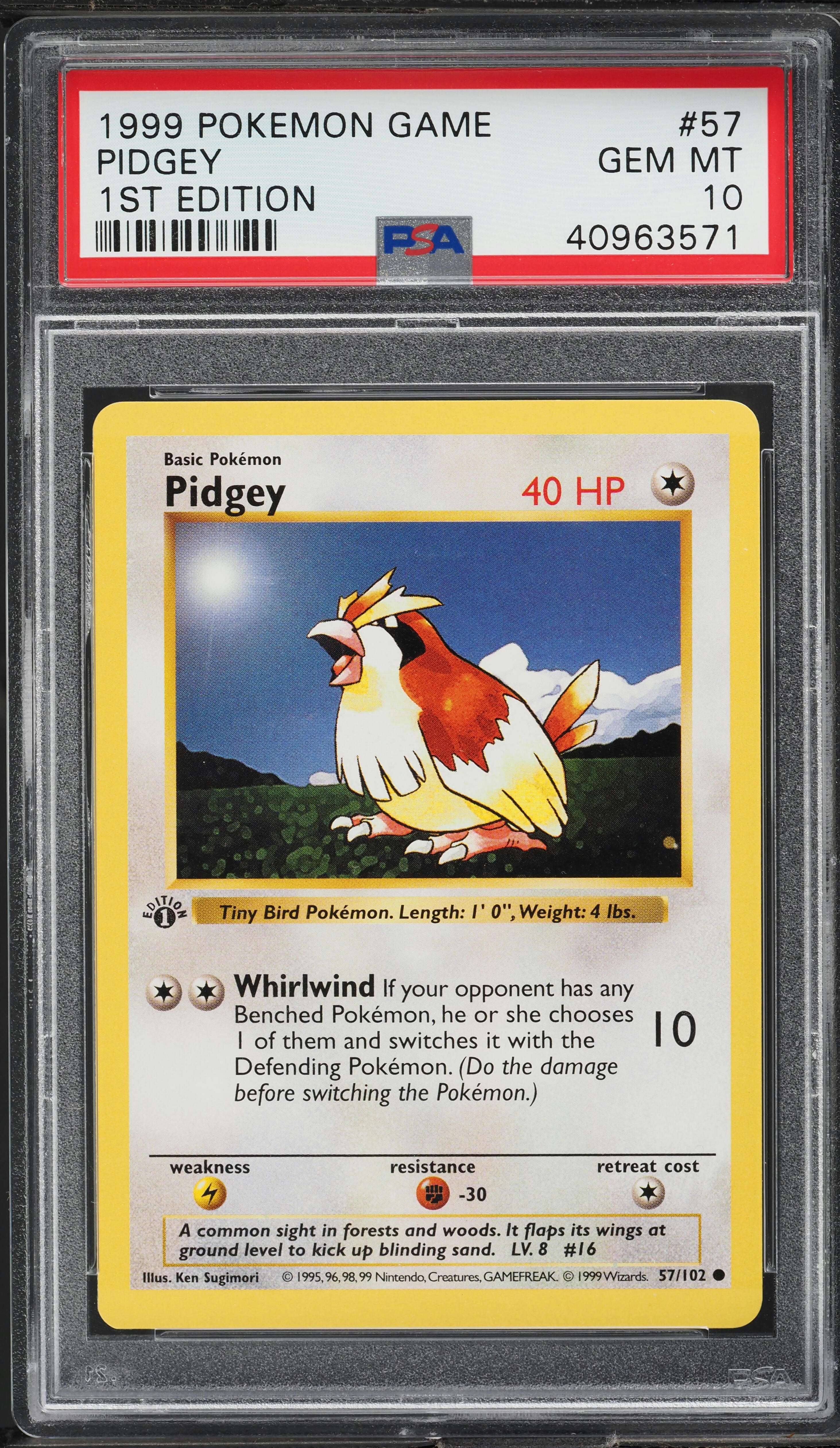 1999 Pokemon Base Set Shadowless 1st Edition Pidgey #57 PSA 10 GEM MINT