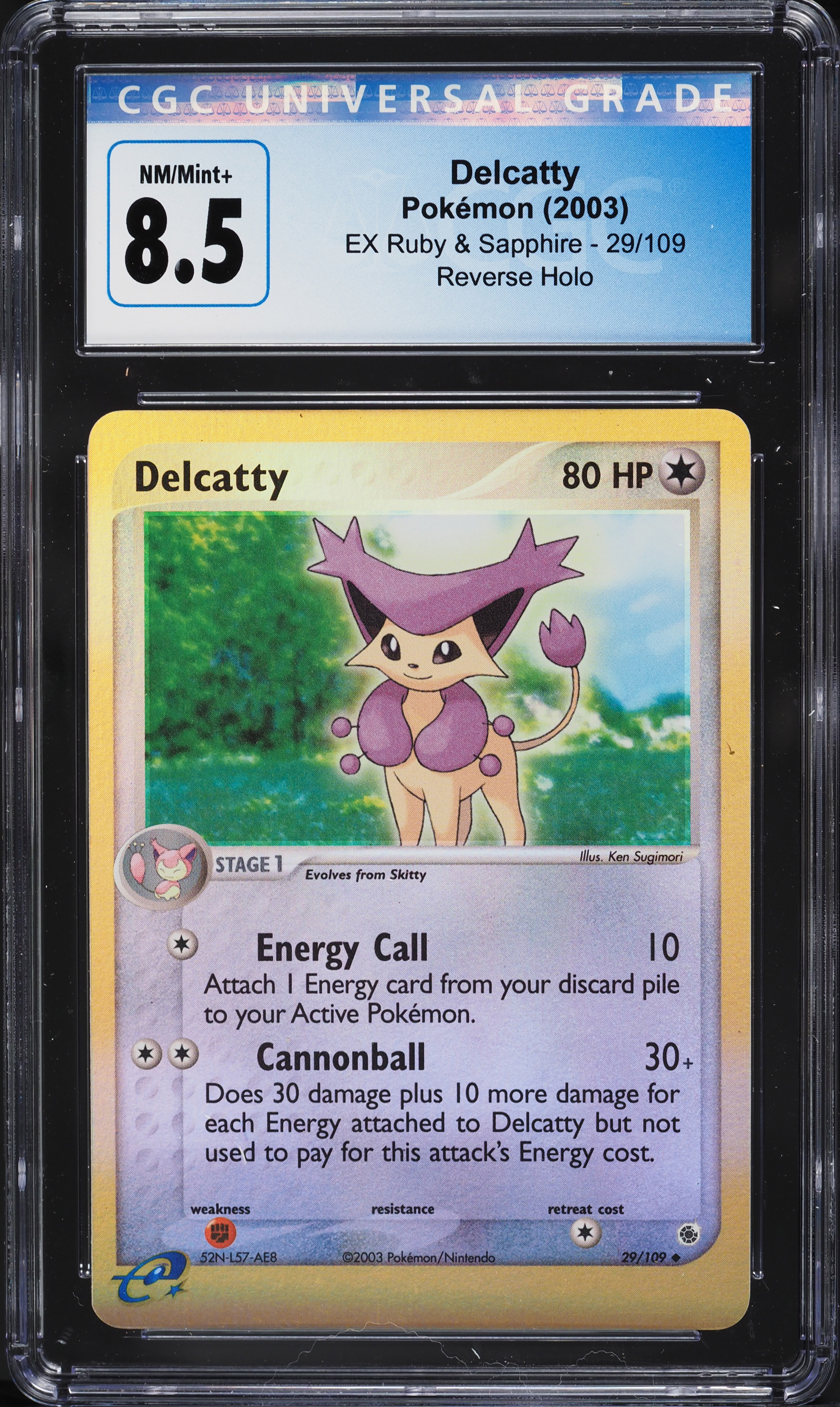 2003 Pokemon EX Ruby & Sapphire Reverse Holo Delcatty #29 CGC 8.5 NM-MT+