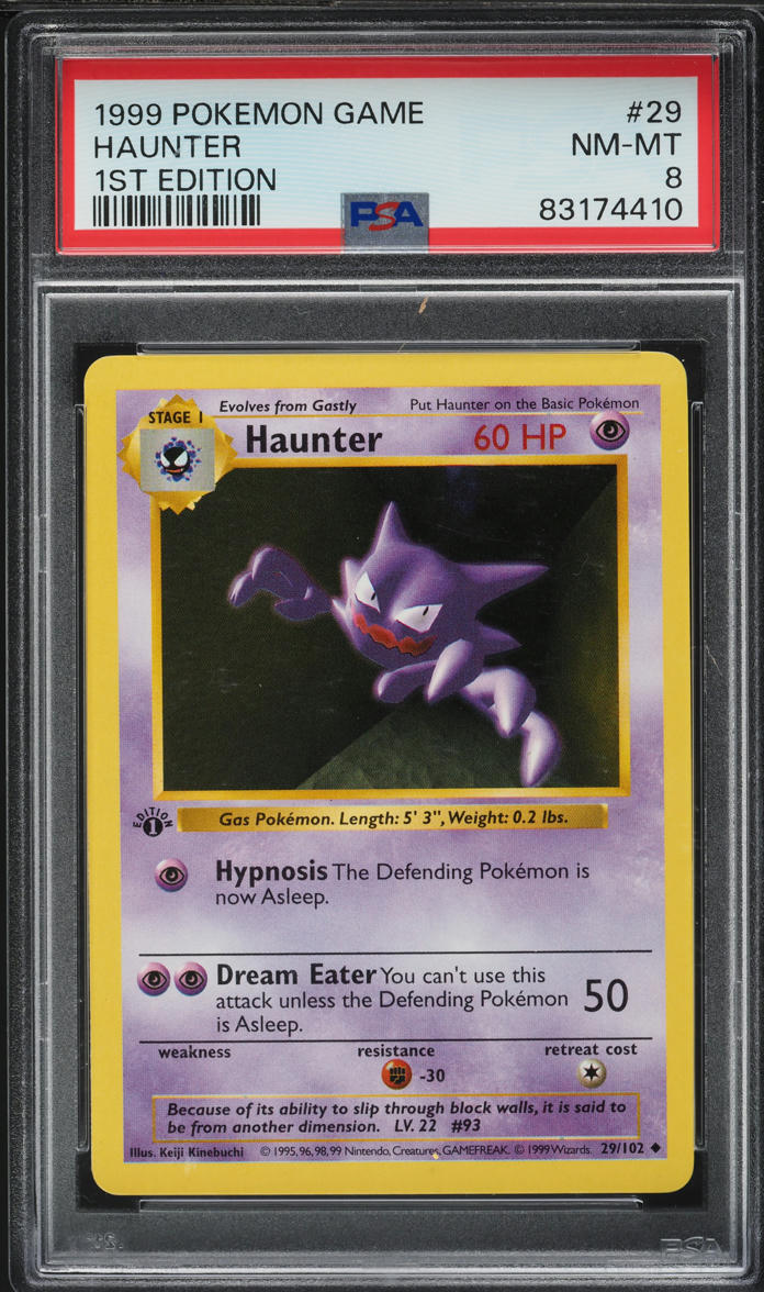 1999 Pokemon Base Set Shadowless 1st Edition Haunter #29 PSA 8 NM-MT