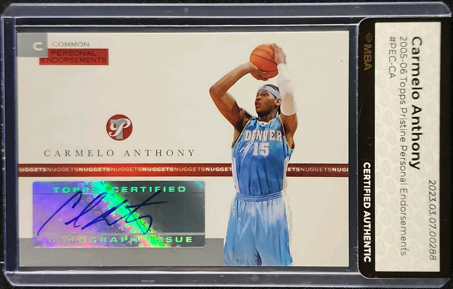 2005 Topps Pristine Personal Endorsements Carmelo Anthony AUTO /215 MBA AUTH