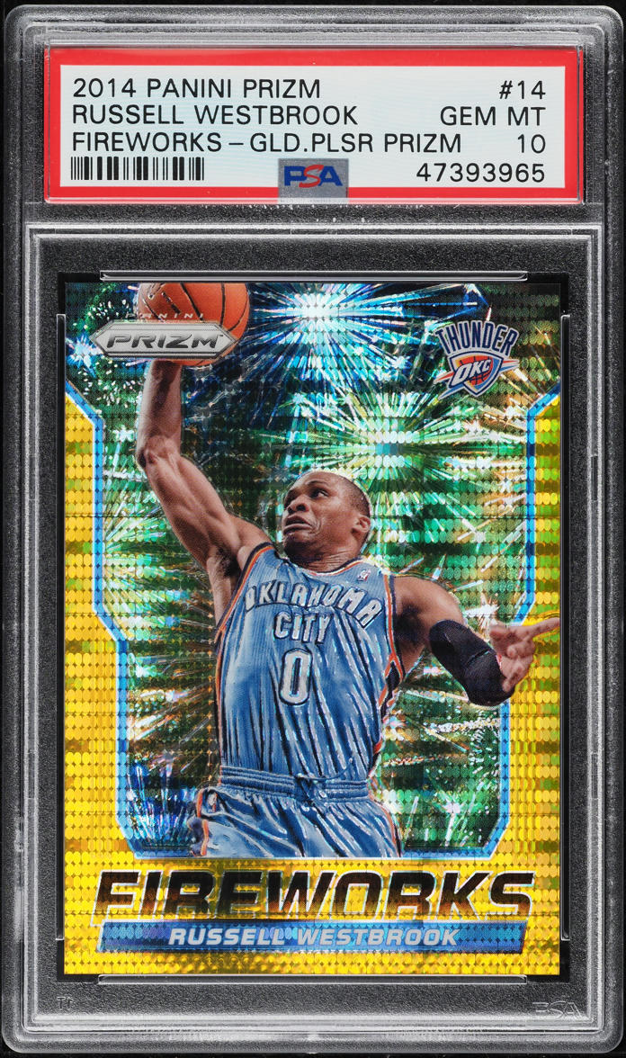 2014 Panini Prizm Fireworks Gold Pulsar Russell Westbrook /10 #14 PSA 10 GEM