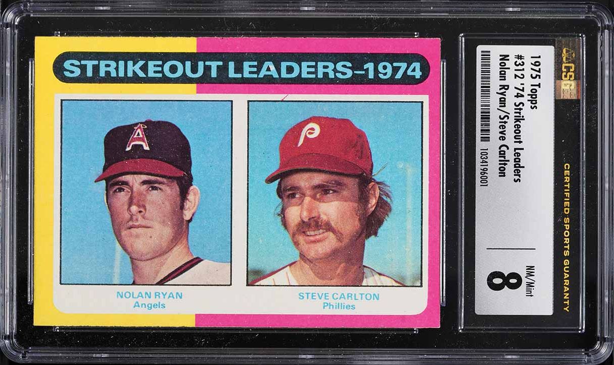 1975 Topps Nolan Ryan & Steve Carlton STRIKEOUT LDRS #312 CSG 8 NM-MT