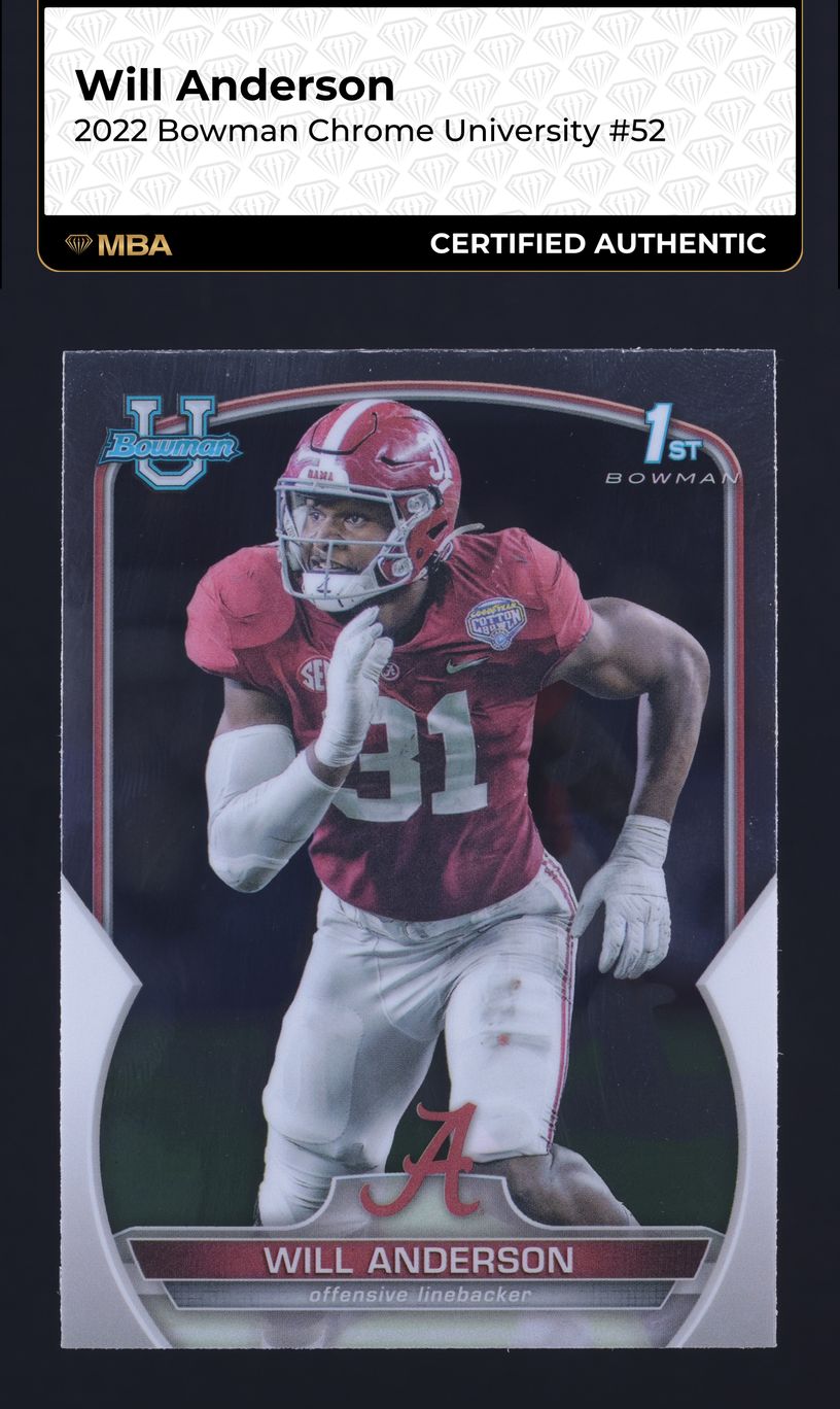 2022 Bowman Chrome University Will Anderson ROOKIE #52 MBA AUTH