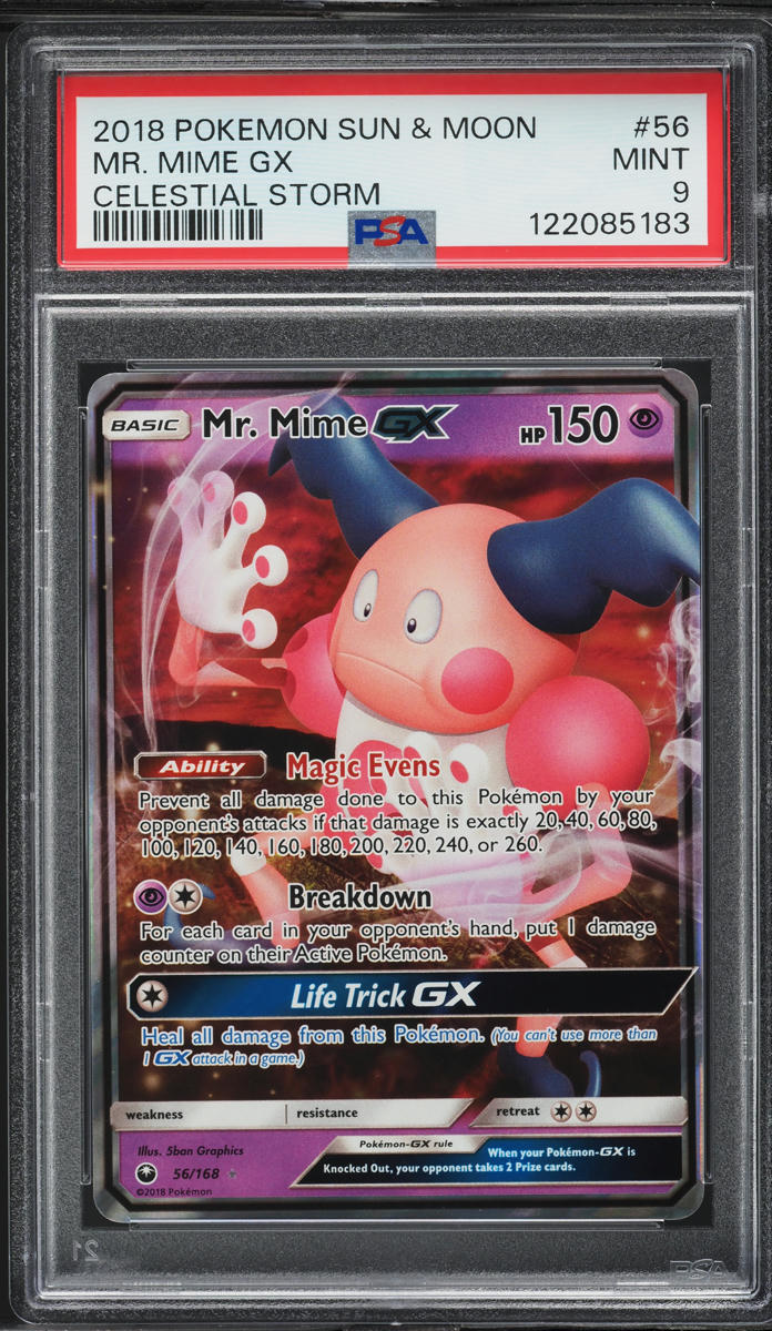 2018 Pokemon Sun & Moon Celestial Storm Mr. Mime GX #56 PSA 9 MINT