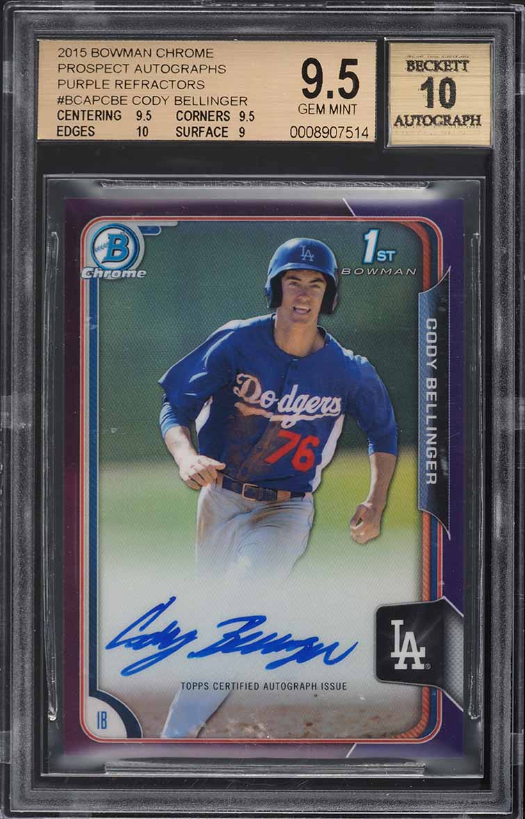 2015 Bowman Chrome Purple Refractor Cody Bellinger ROOKIE AUTO /250 #CBE BGS 9.5