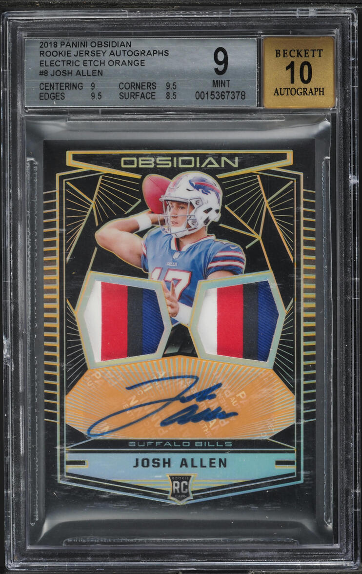 2018 Panini Obsidian Electric Etch Orange Josh Allen RC PATCH AUTO /50 #8 BGS 9