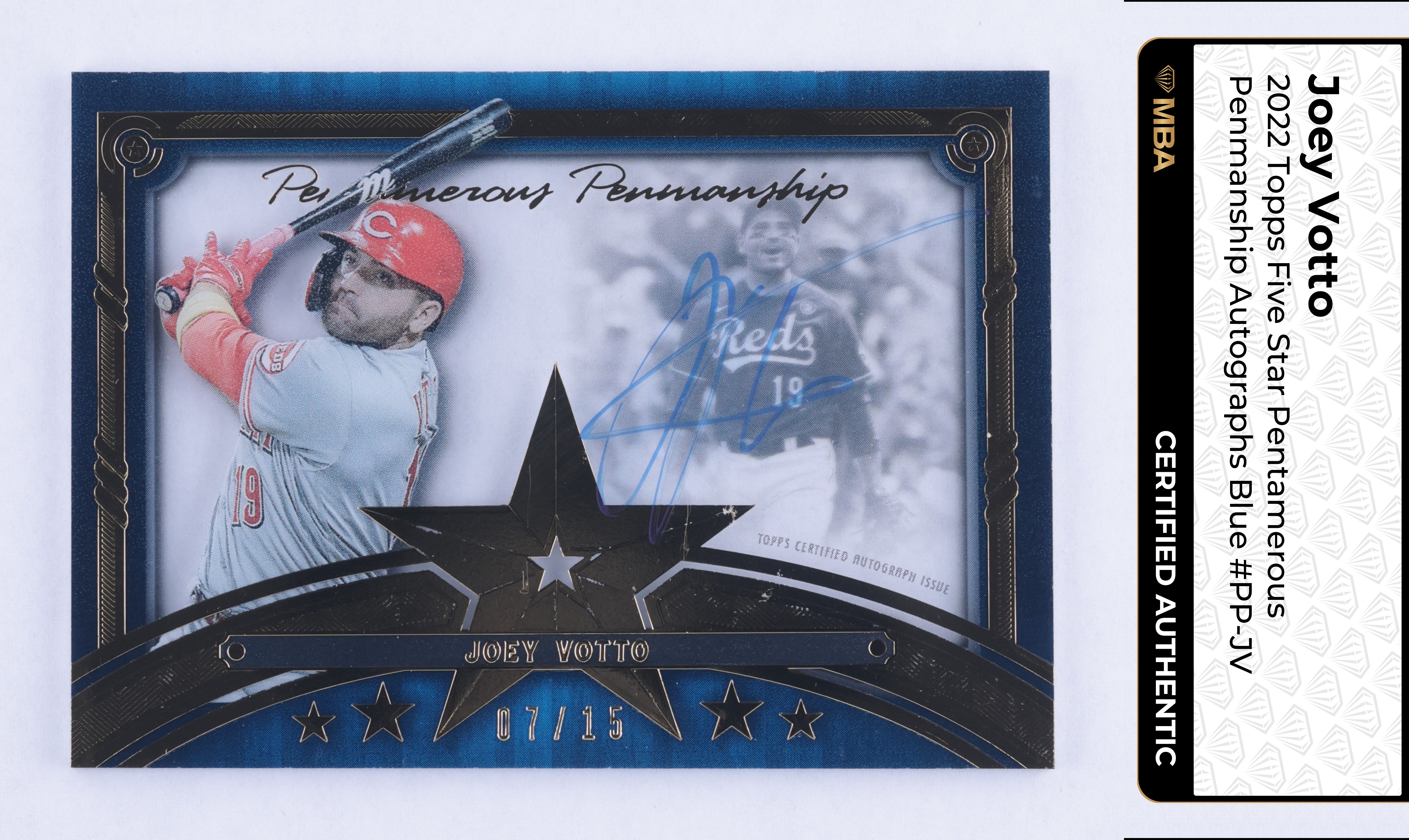 2022 Topps Five Star Pentamerous Penmanship Blue Joey Votto AUTO /15 MBA AUTH