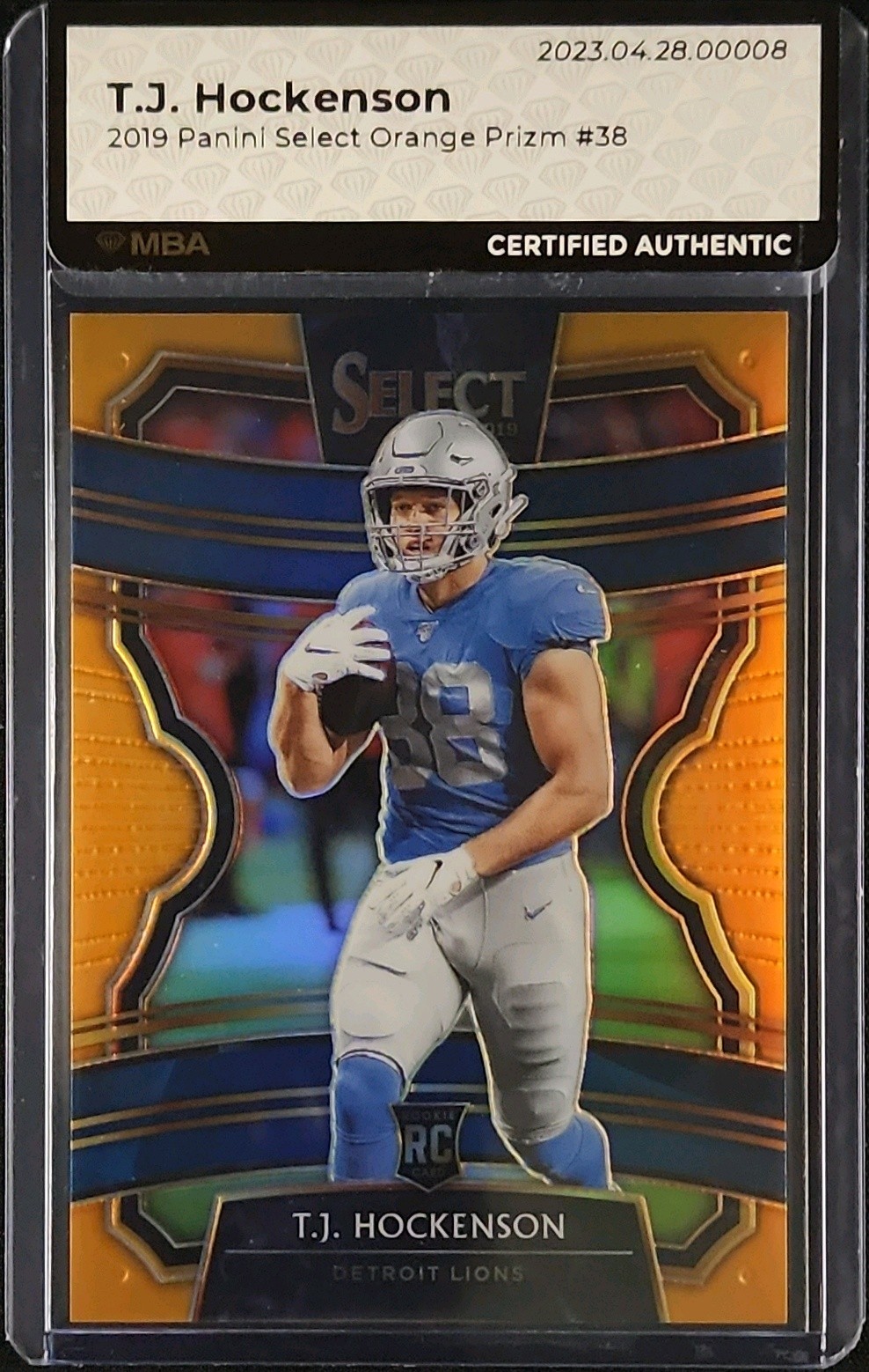 2019 Select Concourse Orange Prizm T.J. Hockenson ROOKIE /49 #38 MBA AUTH