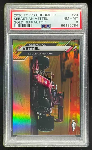 2020 Topps Chrome Formula 1 Gold Refractor #23 Sebastian Vettel /50 PSA 8