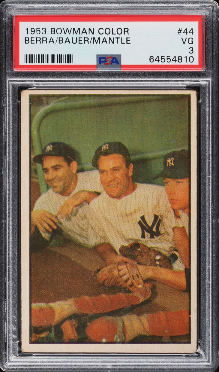 1953 Bowman Color Yogi Berra Mickey Mantle Hank Bauer #44 PSA 3 VG