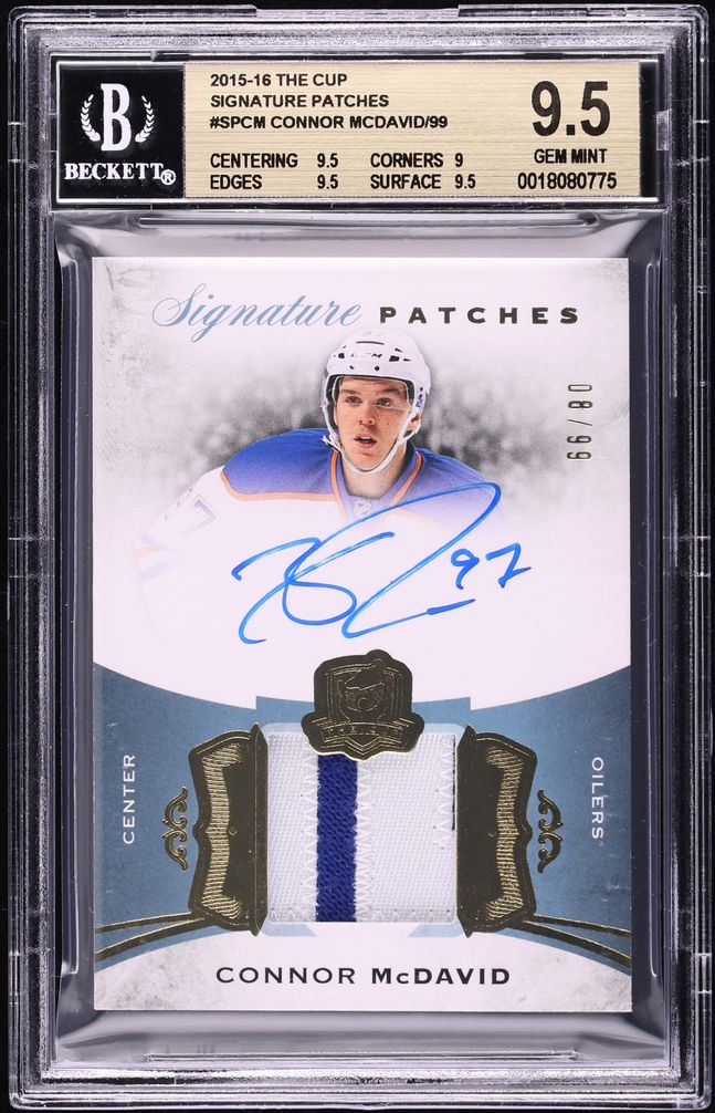 2015 UD The Cup Signature Patches Connor McDavid ROOKIE PATCH AUTO /99 #SP-CM BGS 9.5 GEM MINT
