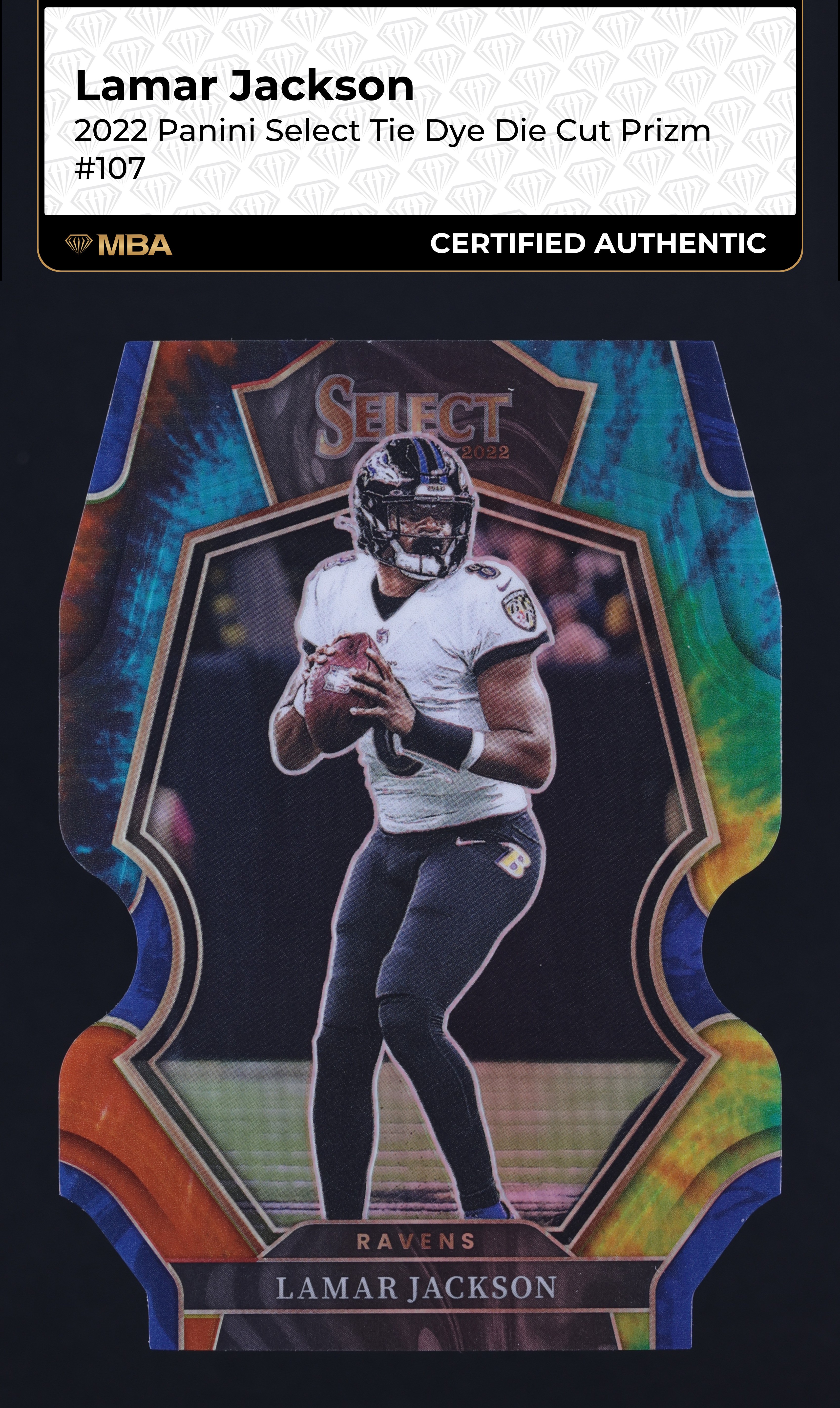 2022 Select Premier Level Tie-Dye Die-Cut Lamar Jackson /25 #107 MBA AUTH