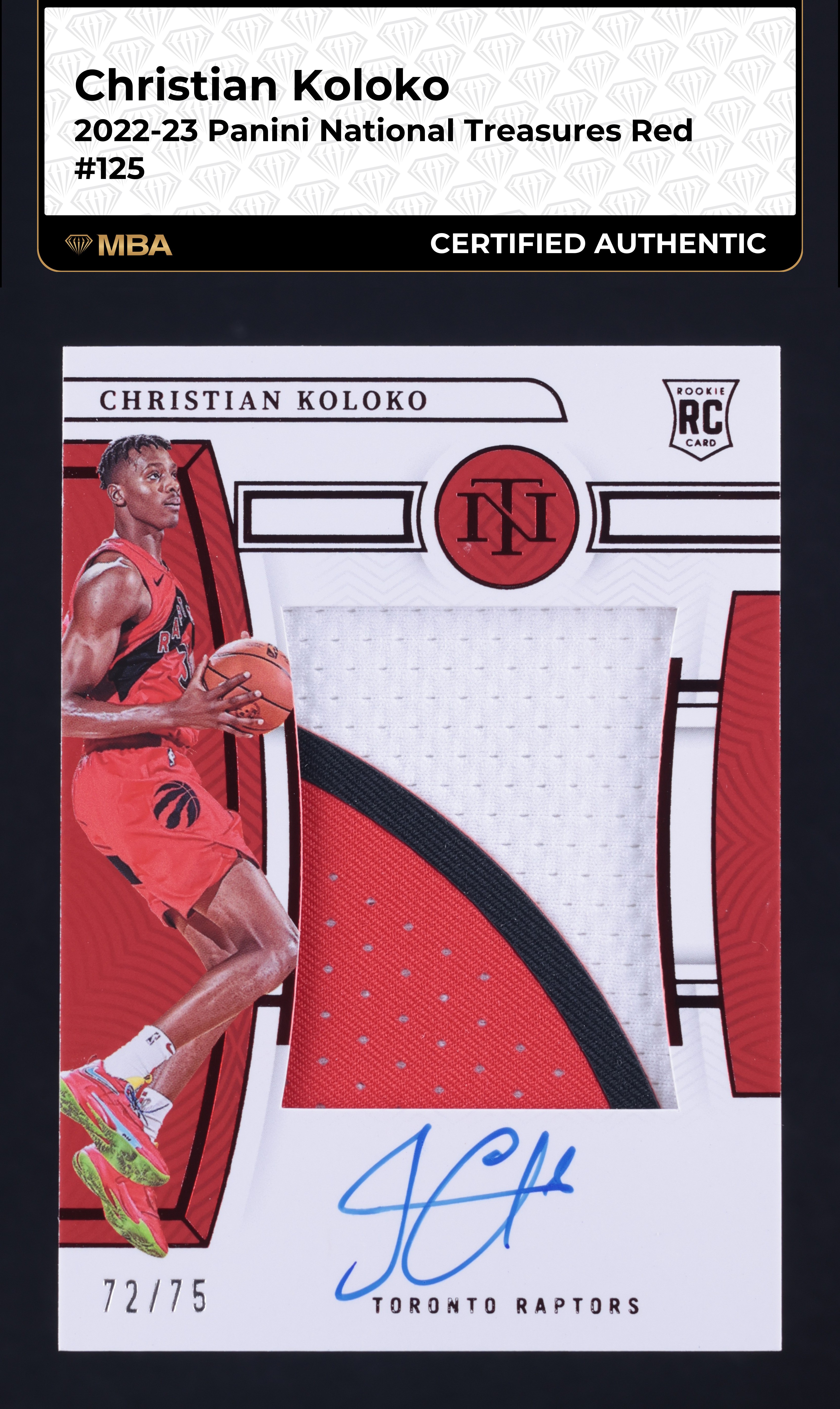 2022 National Treasures Red Christian Koloko ROOKIE PATCH AUTO /75 #125 MBA AUTH