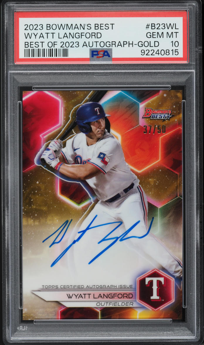 2023 Bowman's Best Of Gold Wyatt Langford ROOKIE AUTO /50 #B23WL PSA 10 GEM MINT