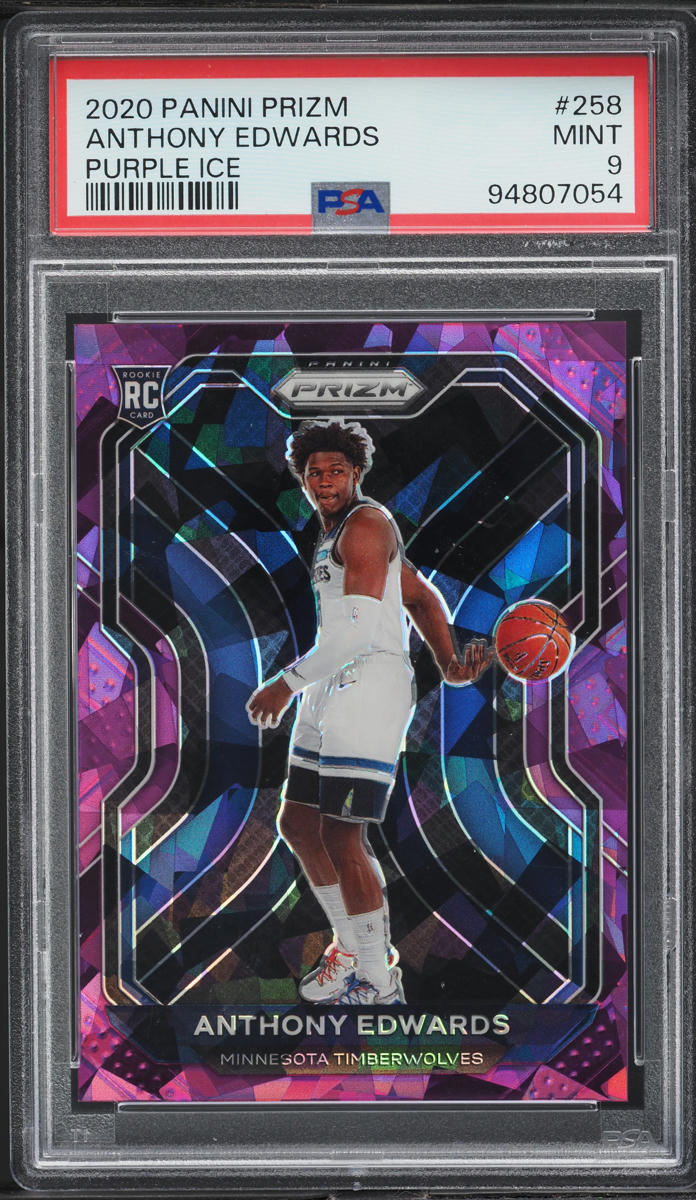 2020 Panini Prizm Purple Ice Anthony Edwards ROOKIE /175 #258 PSA 9 MINT