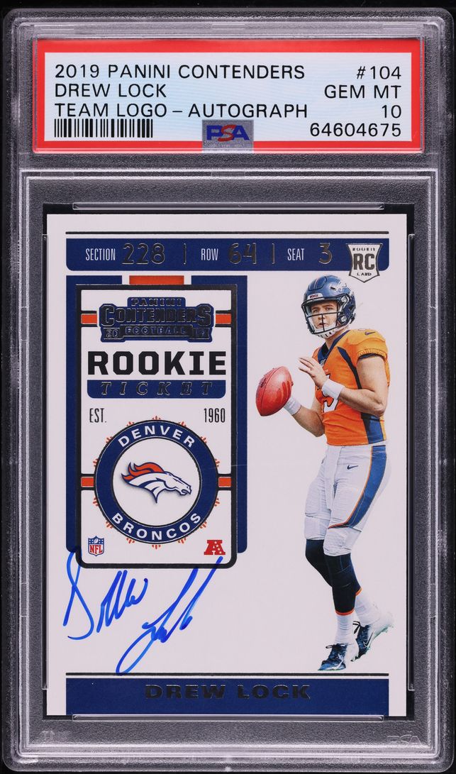 2019 Panini Contenders Team Logo Drew Lock ROOKIE AUTO #104 PSA 10 GEM MINT