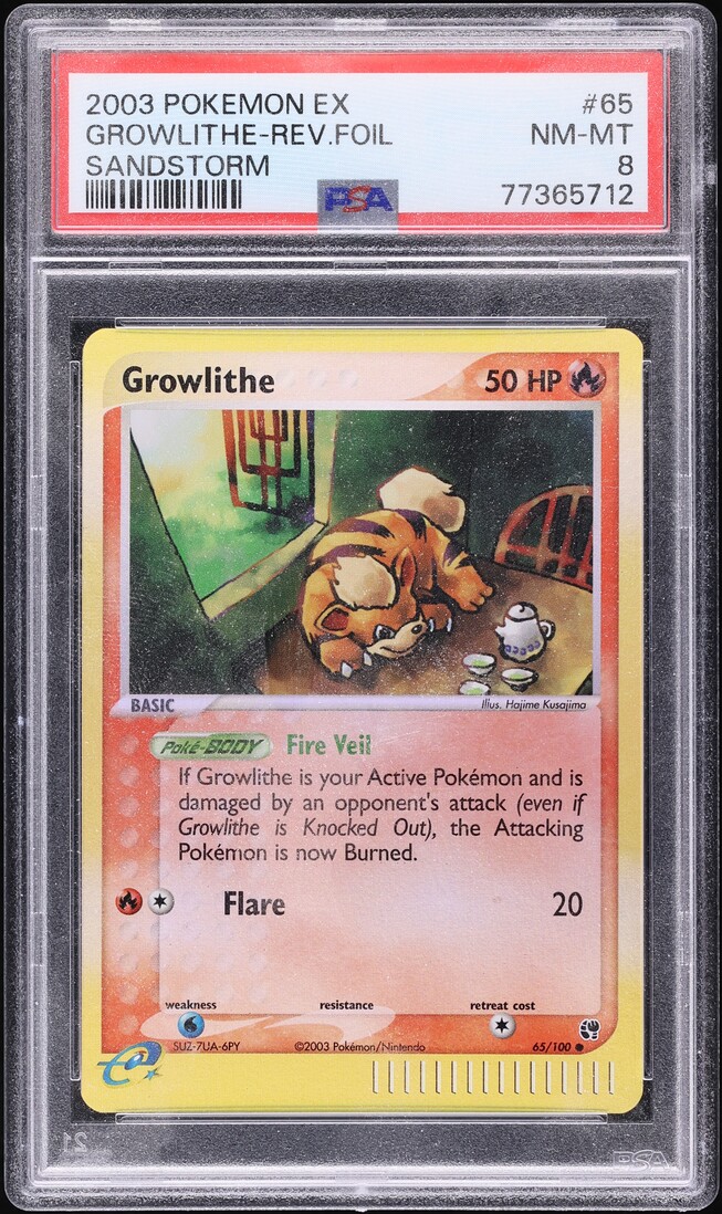 2003 Pokemon EX Sandstorm Reverse Holo Growlithe #65 PSA 8 NM-MT