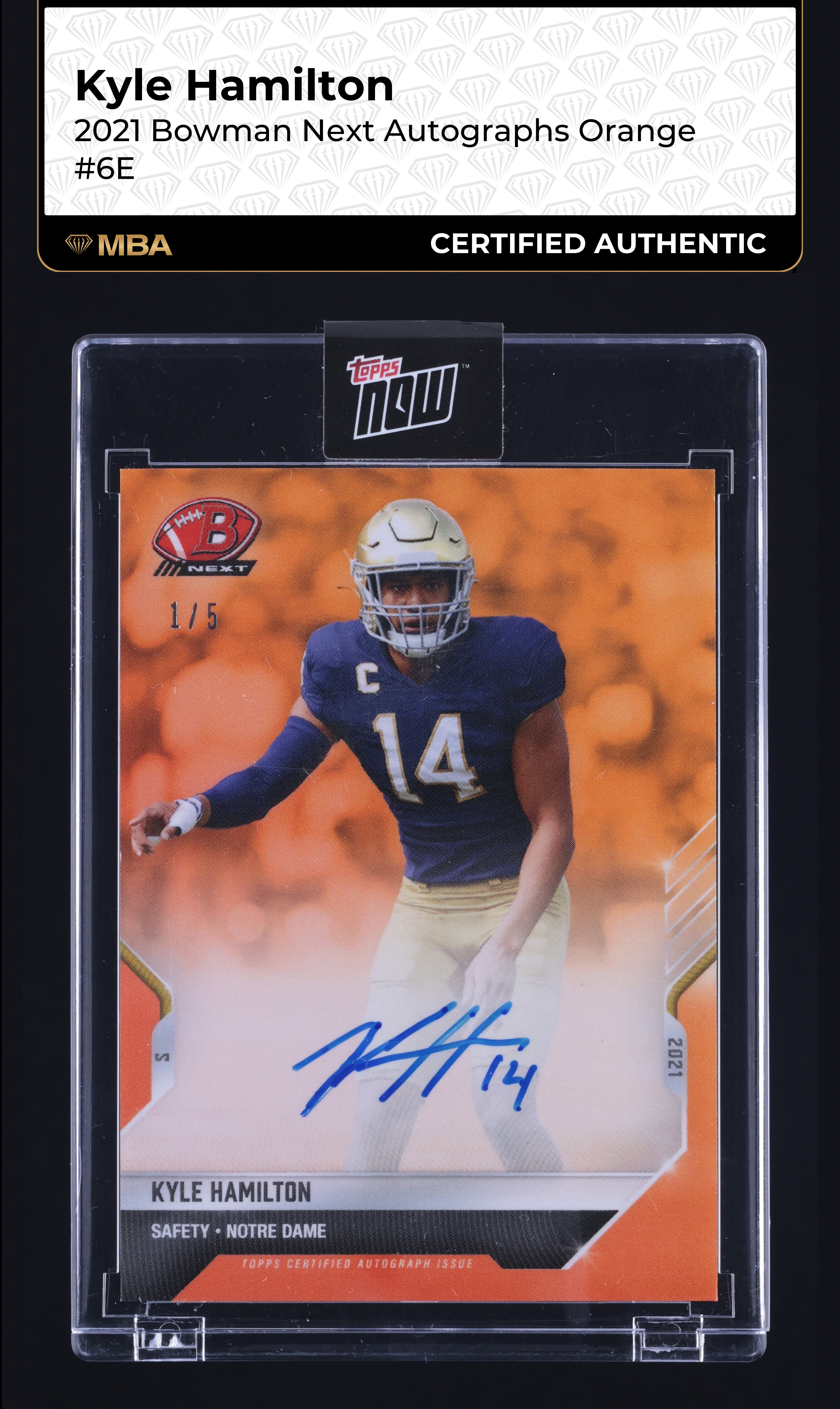 2021 Bowman Next Orange Kyle Hamilton ROOKIE AUTO 1/5 #6E MBA AUTH