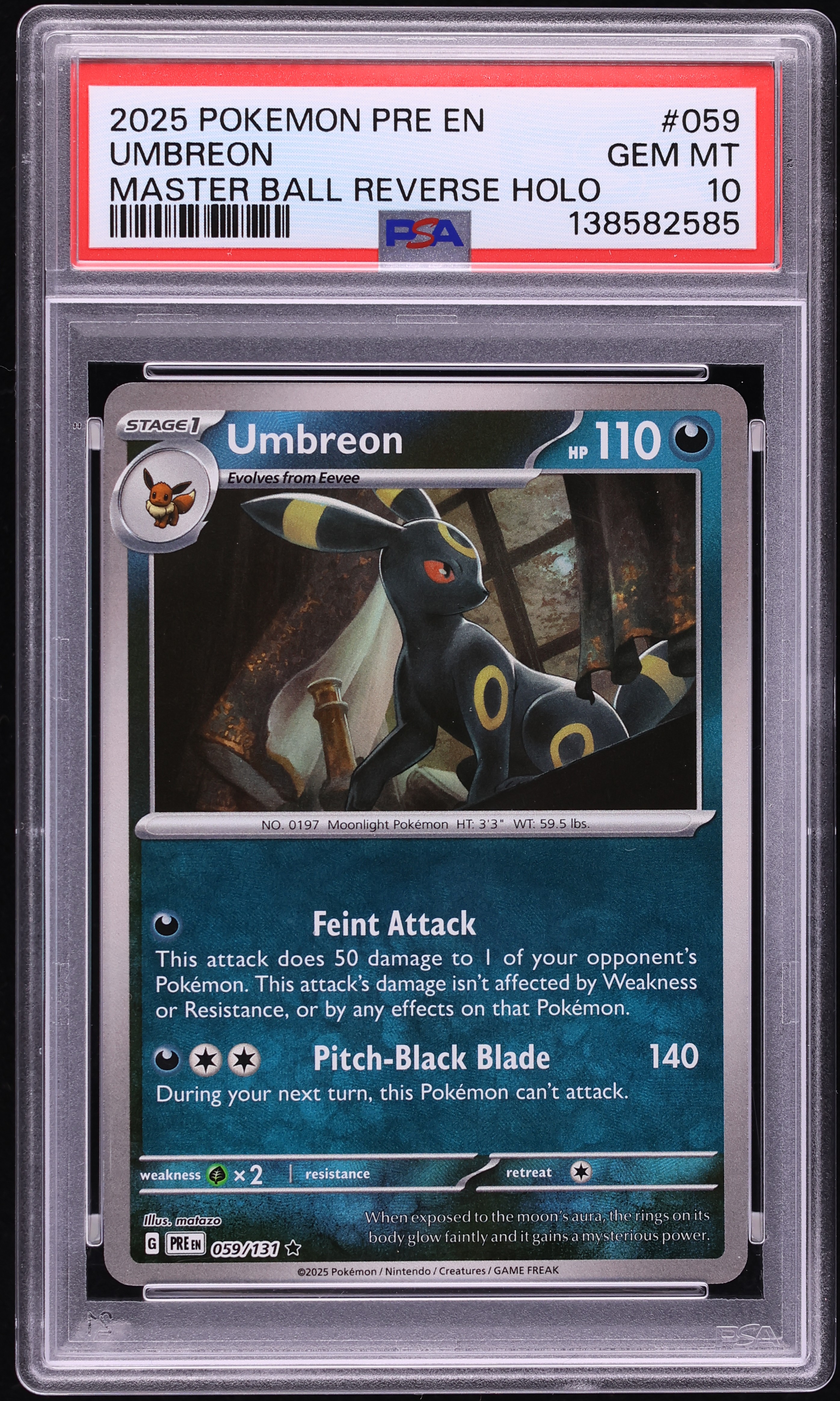 2025 Pokemon SV Prismatic Evolutions Master Ball Reverse Holo Umbreon #59 PSA 10 GEM MINT