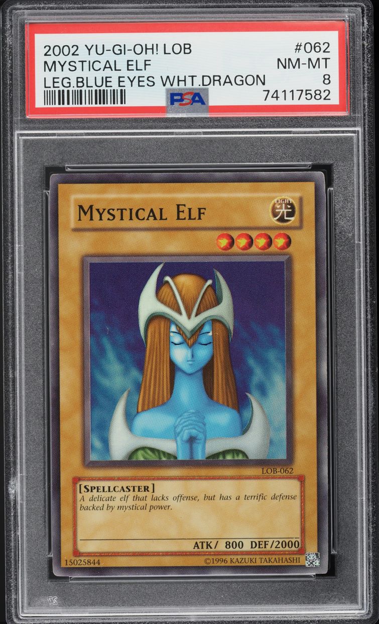 2002 Yu-Gi-Oh! Legend Of Blue-Eyes White Dragon Mystical Elf #LOB-062 PSA 8