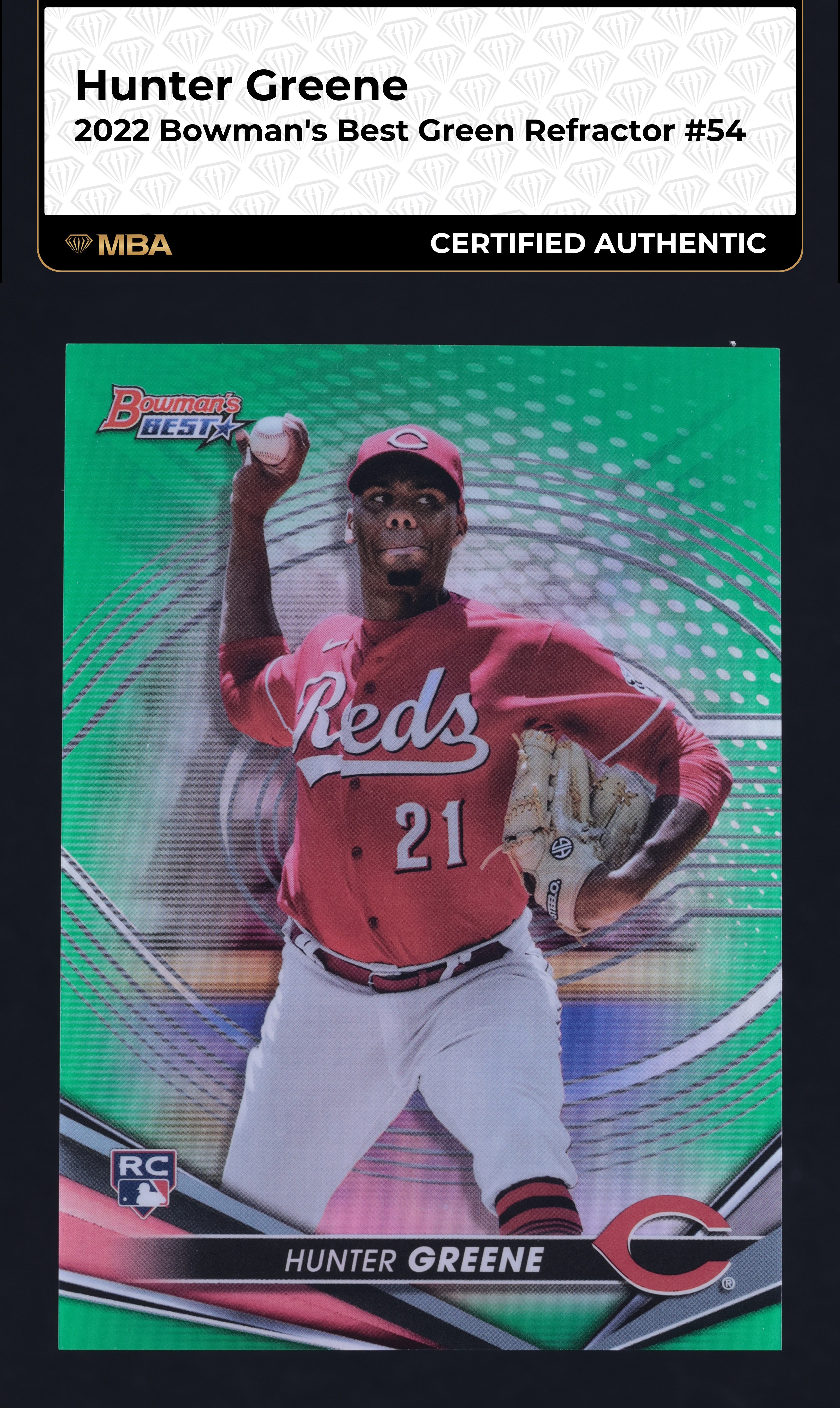 2022 Bowman's Best Green Refractor Hunter Greene ROOKIE /99 #54 MBA AUTH