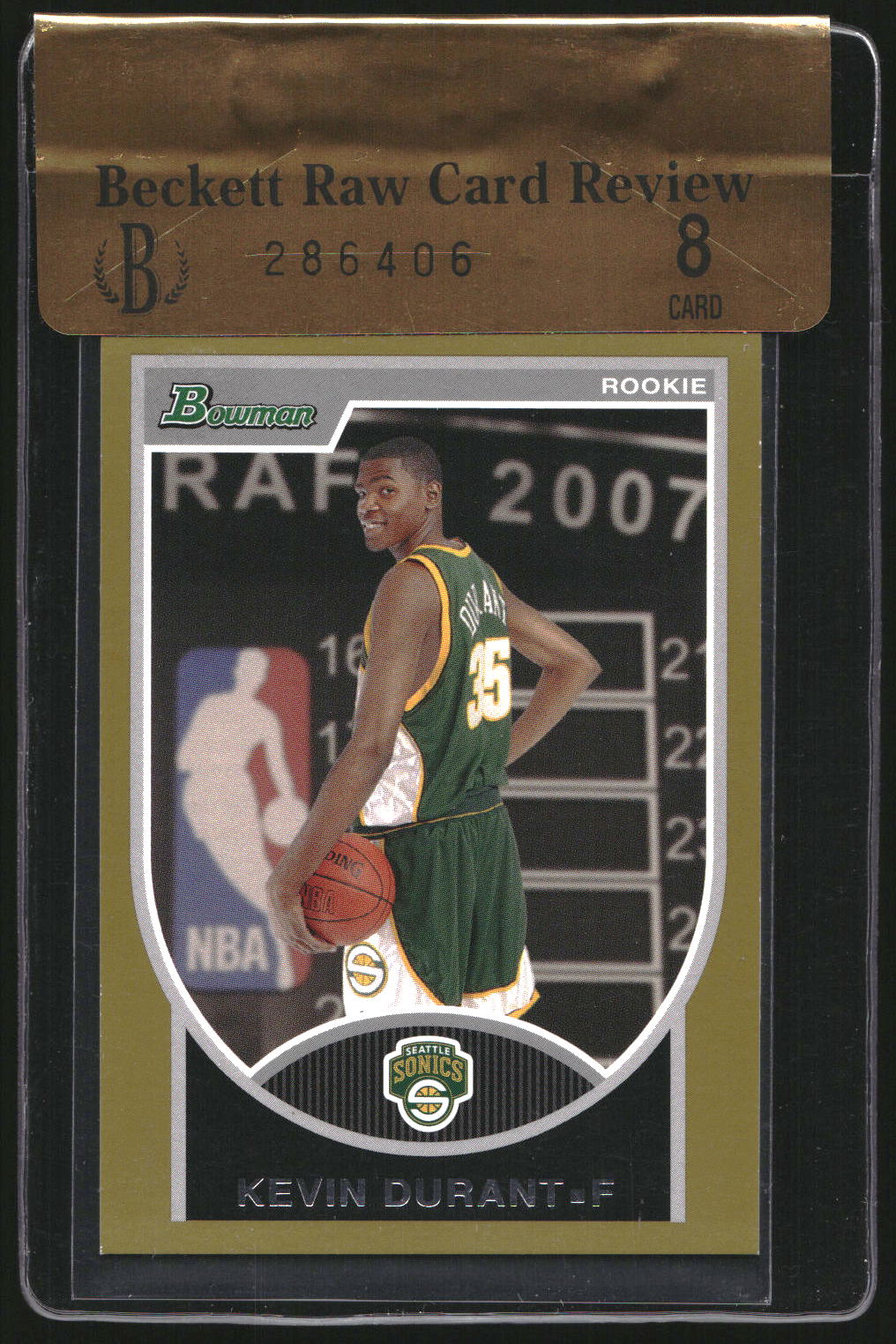 2007-08 Bowman Gold #111 Kevin Durant RC Rookie /99 Beckett Review 8