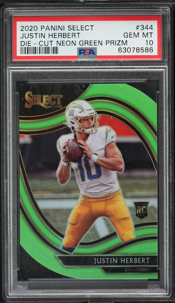 2020 Select Field Level Neon Green Die-Cut Justin Herbert ROOKIE #344 PSA 10 GEM