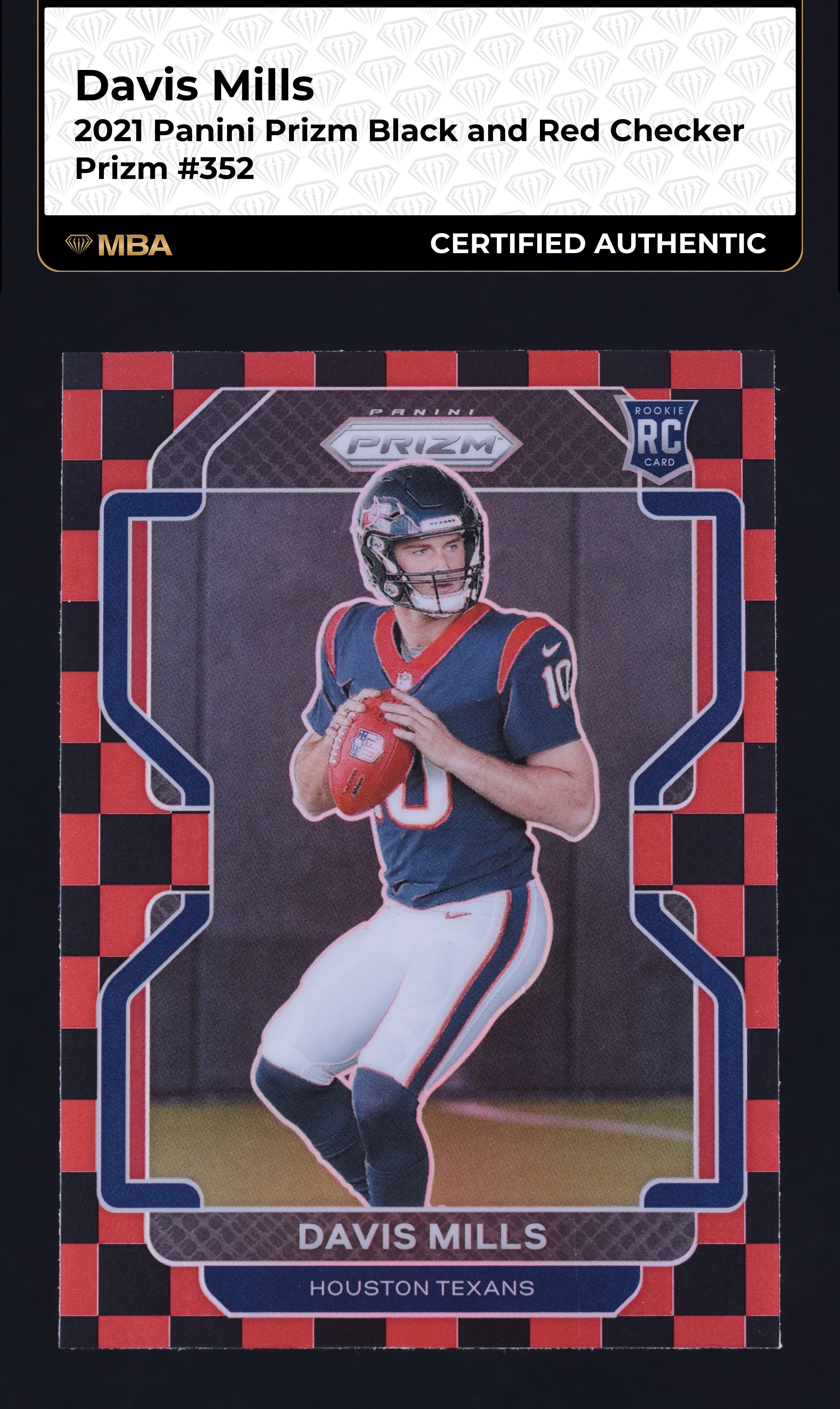 2021 Panini Prizm Black & Red Checker Davis Mills ROOKIE #352 MBA AUTH
