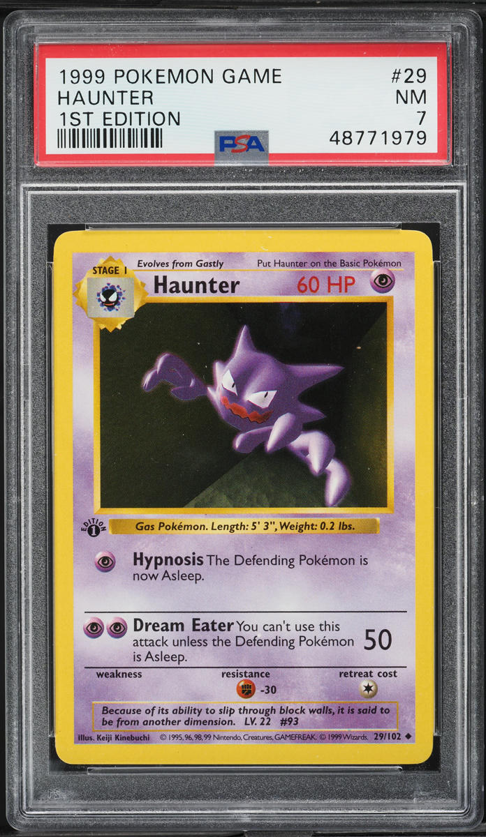 1999 Pokemon Base Set Shadowless 1st Edition Haunter #29 PSA 7 NRMT
