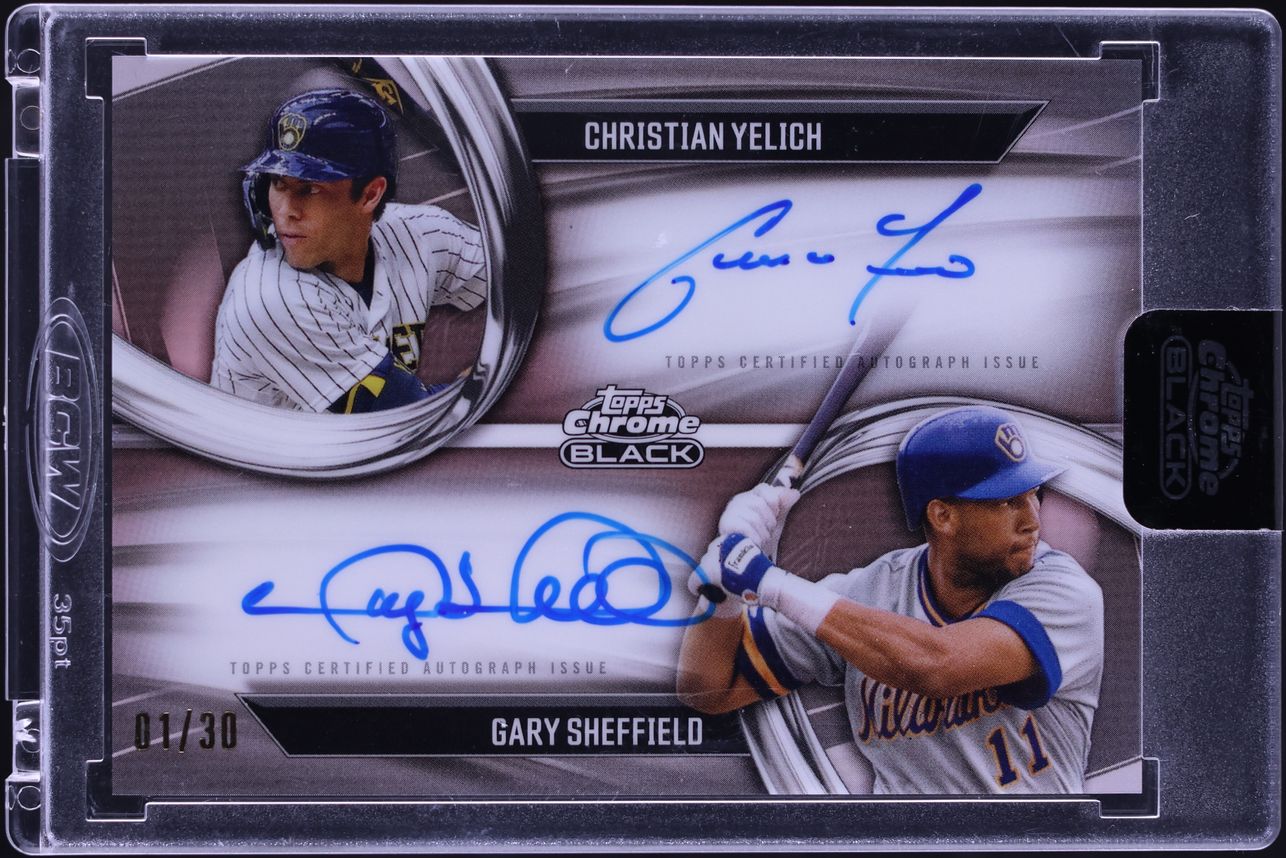 2025 Topps Chrome Black Pitch Black Pairings Christian Yelich Gary Sheffield AUTO 1/30 #PDPA-YS