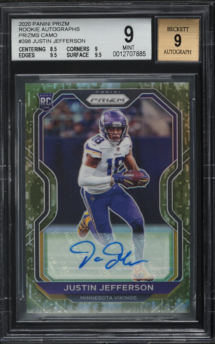 2020 Panini Prizm Camo Justin Jefferson ROOKIE AUTO /25 #398 BGS 9 MINT