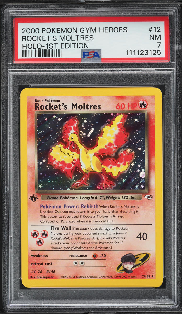 2000 Pokemon Gym Heroes 1st Edition Holo Rocket's Moltres #12 PSA 7 NRMT