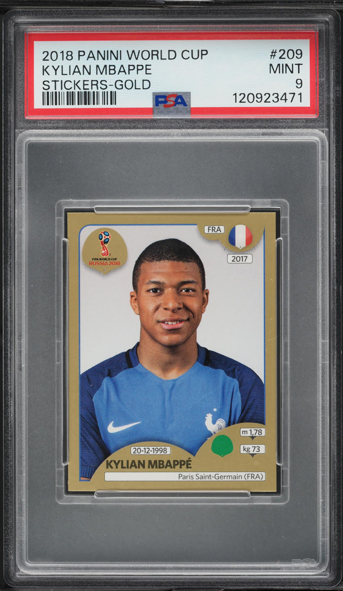 2018 Panini World Cup Stickers Gold Kylian Mbappe ROOKIE #209 PSA 9 MINT