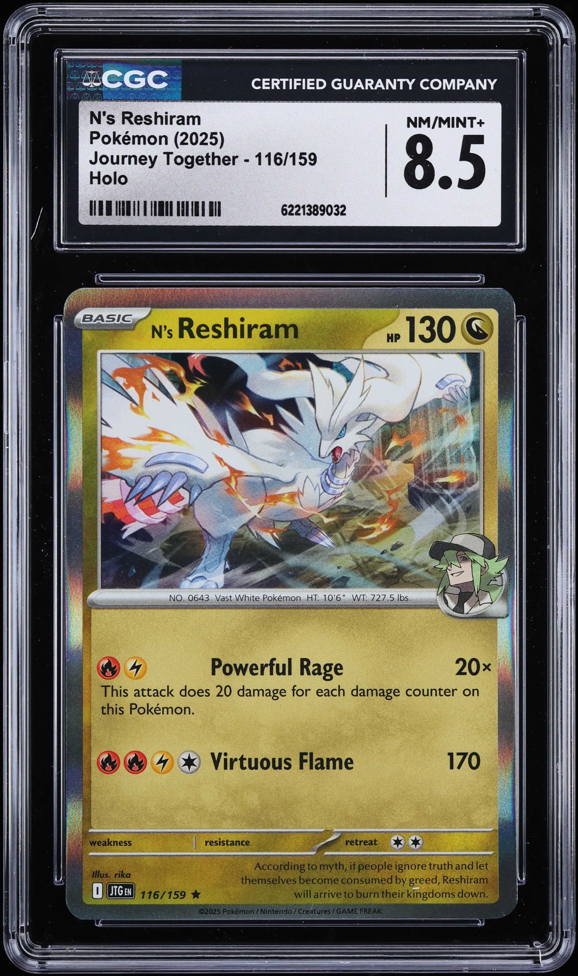 2025 Pokemon Scarlet & Violet Journey Together Holo N's Reshiram #116 CGC 8.5 NM-MT+