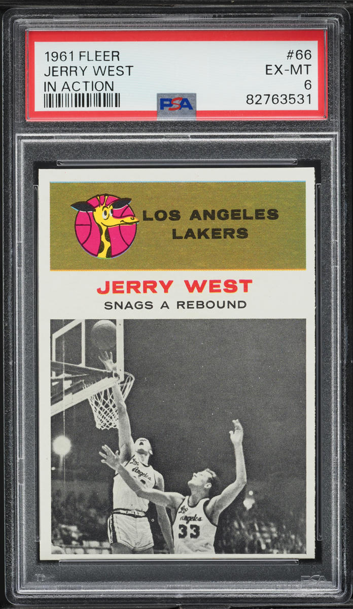 1961 Fleer Basketball Jerry West ROOKIE, IN ACTION #66 PSA 6 EXMT