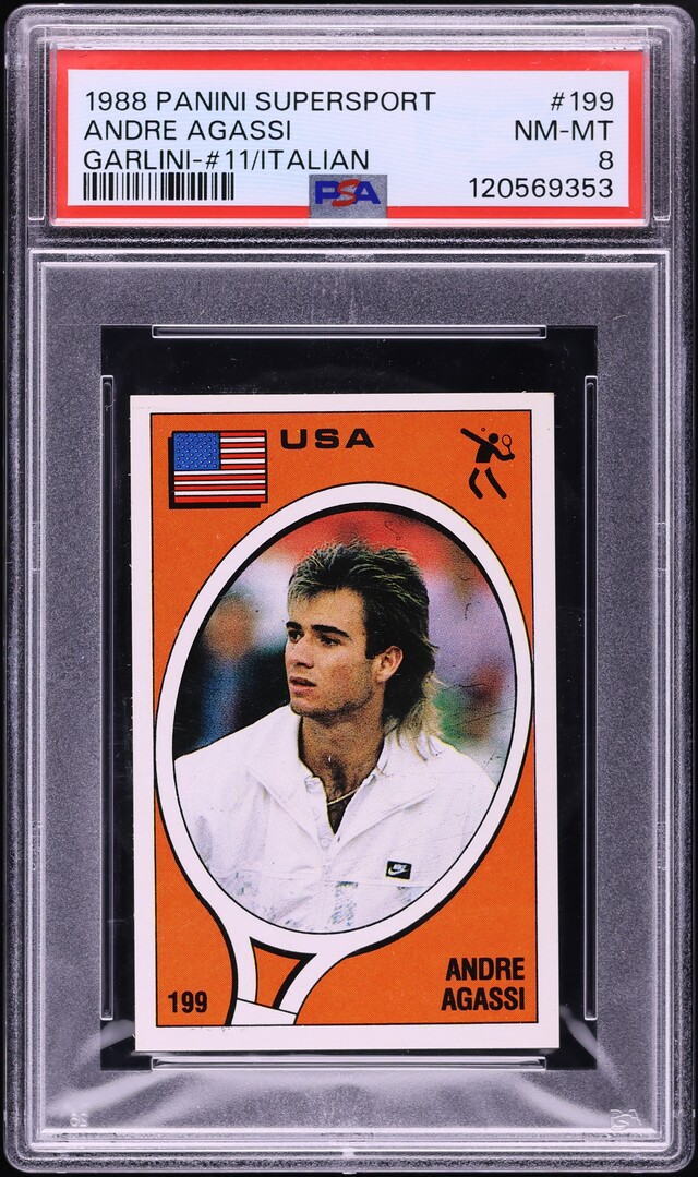 1988 Panini Supersport Italian Oliviero Garlin & Andre Agassi #199 PSA 8 NM-MT
