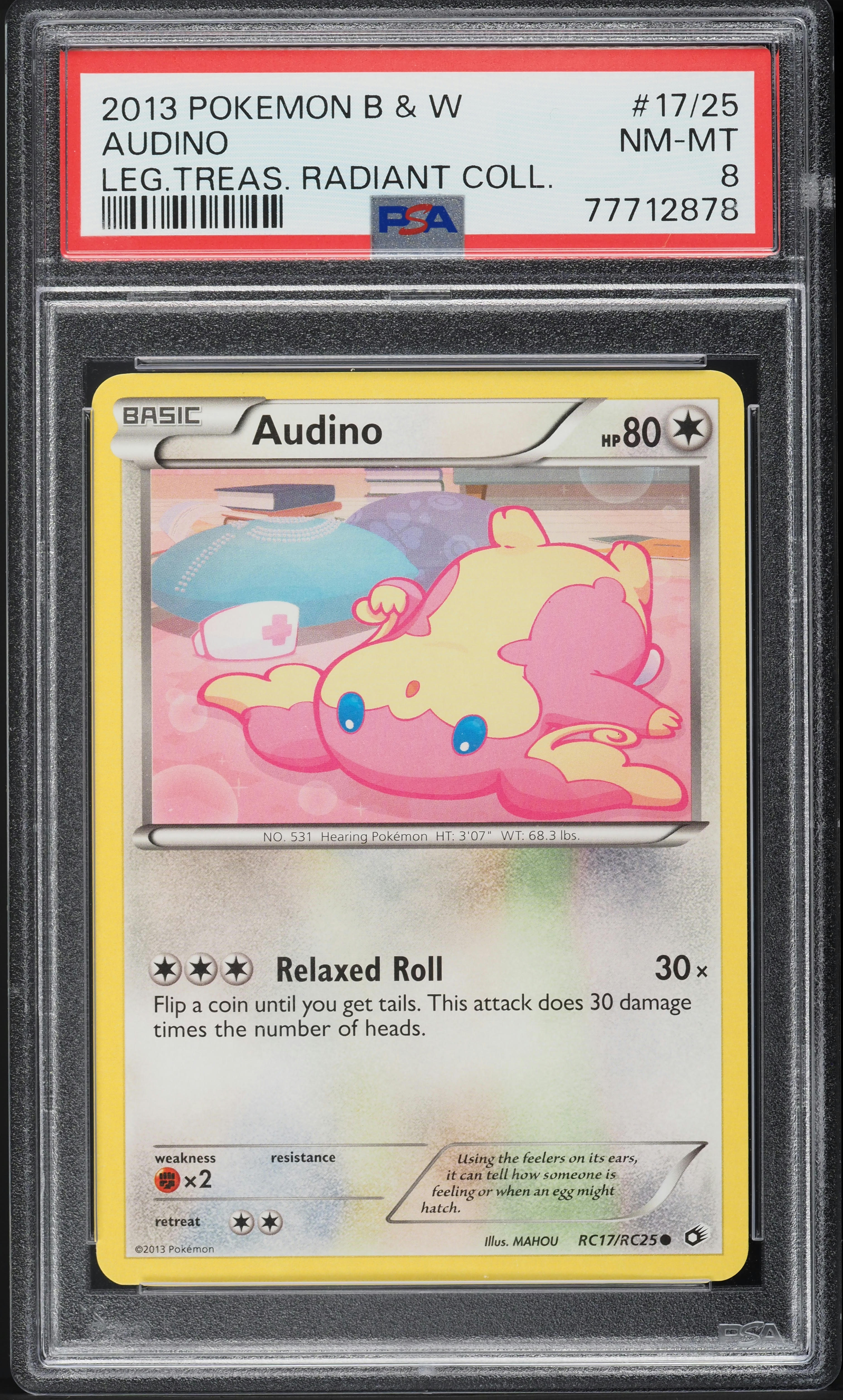 2013 Pokemon BW Legendary Treasures Radiant Collection Audino #RC17 PSA 8 NM-MT