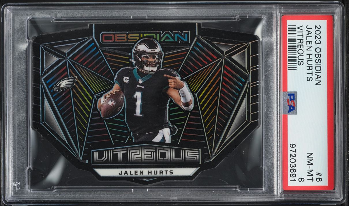 2023 Panini Obsidian Vitreous Die-Cut Jalen Hurts #6 PSA 8 NM-MT