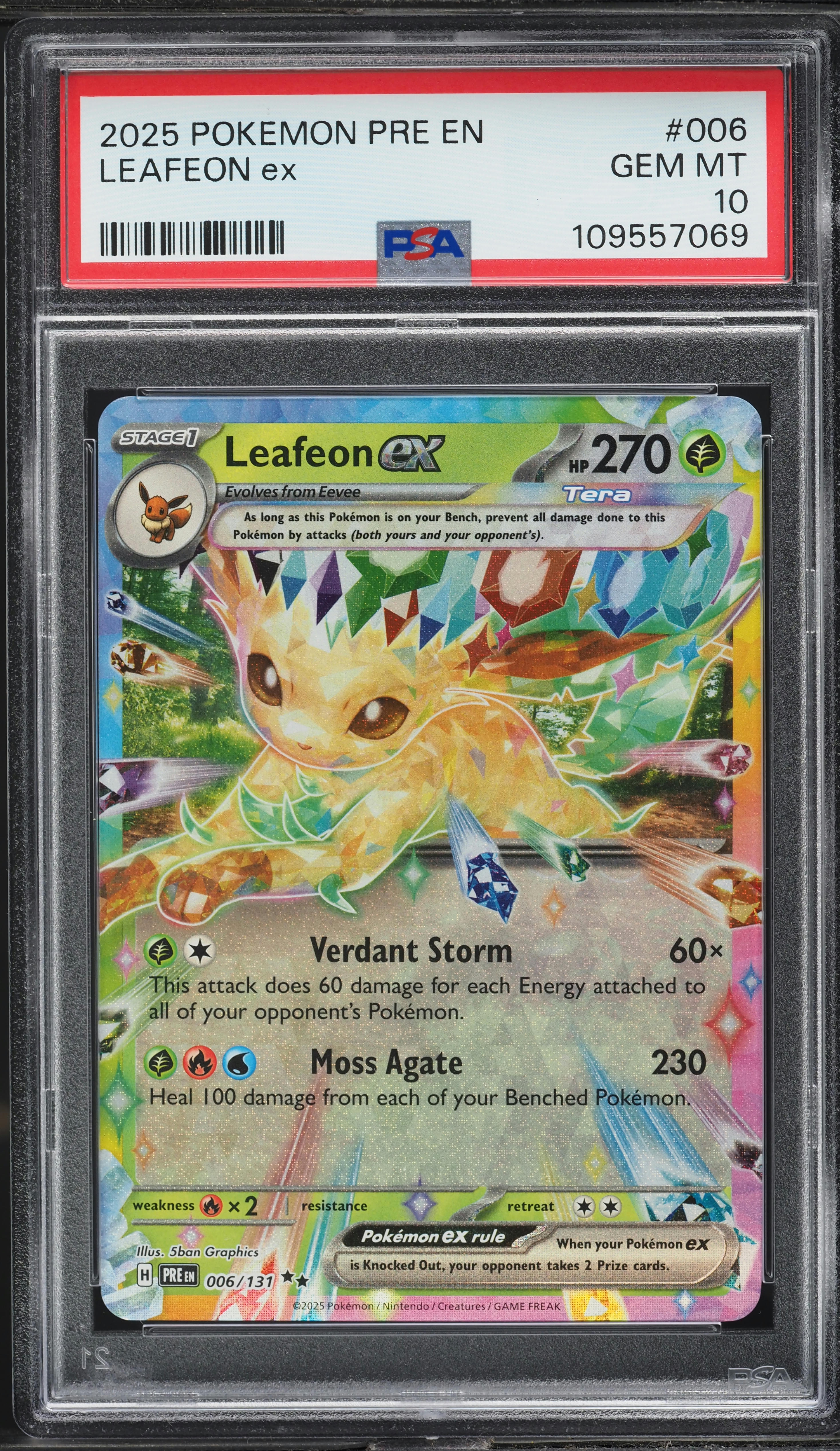 2025 Pokemon Scarlet & Violet Prismatic Evolutions Leafeon ex #6 PSA 10 GEM MINT