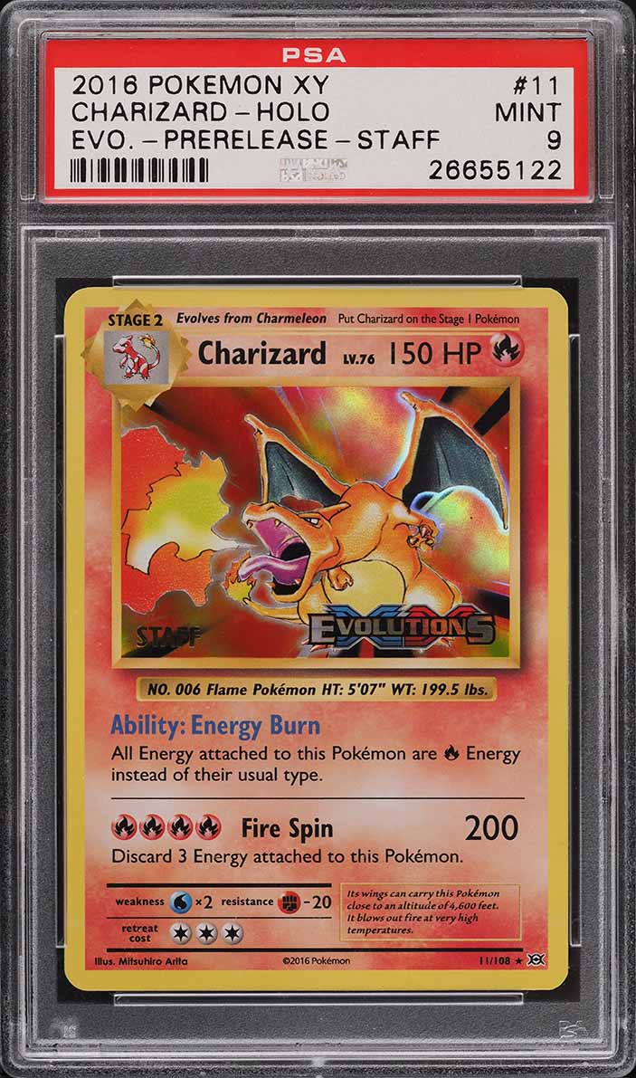 2016 Pokemon XY Evolutions Prerelease Staff Holo Charizard #11 PSA 9 MINT