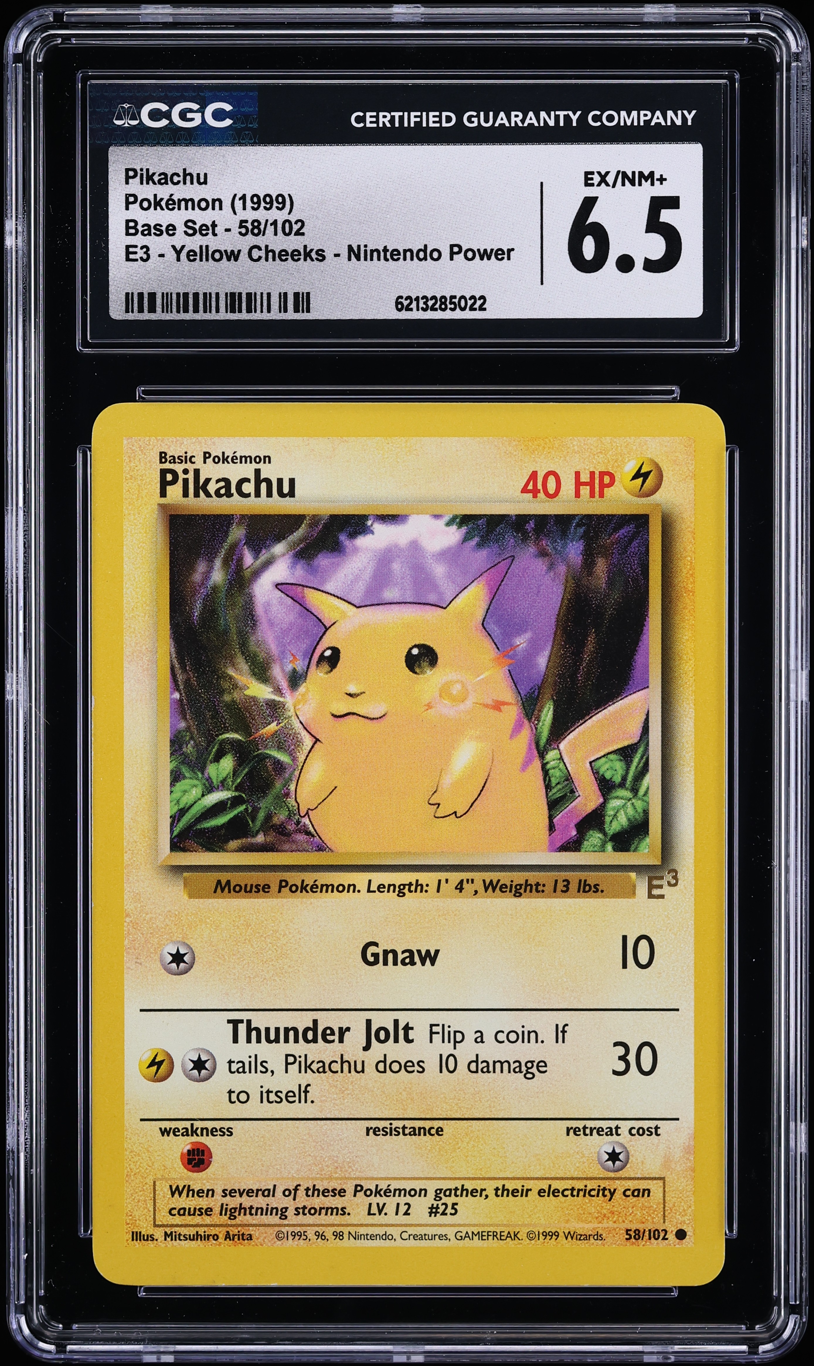 1999 Pokemon Base Set E3 Nintendo Power Yellow Cheeks Pikachu #58 CGC 6.5 EXMT+