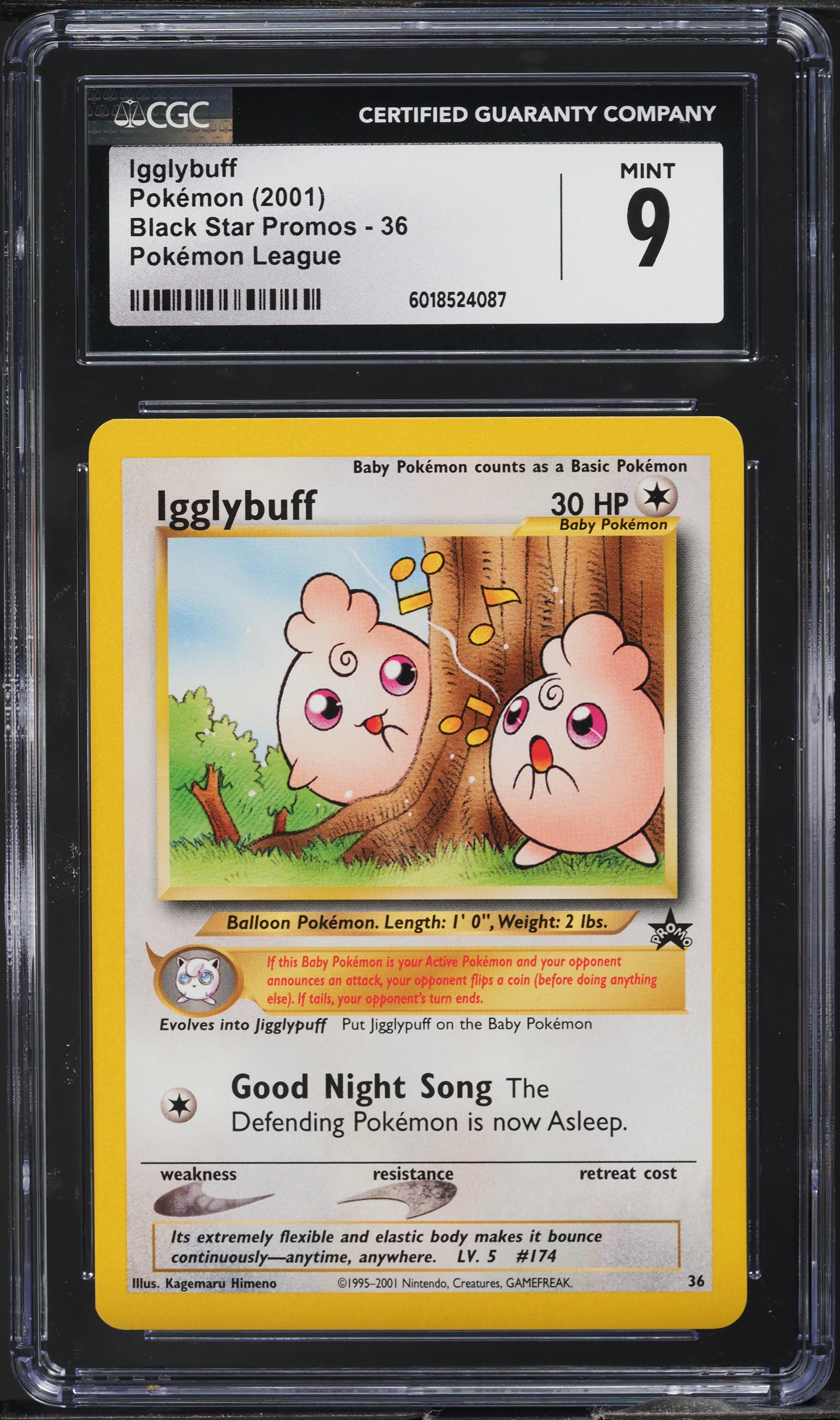 2001 Pokemon League Black Star Promo Igglybuff #36 CGC 9 MINT