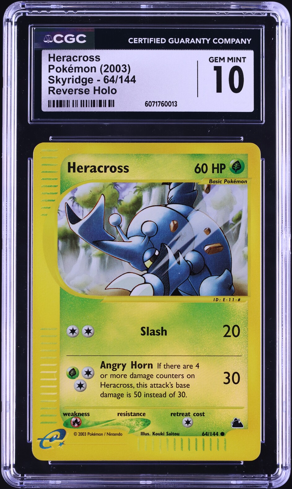 2003 Pokemon Skyridge Reverse Holo Heracross #64 CGC 10 GEM MINT