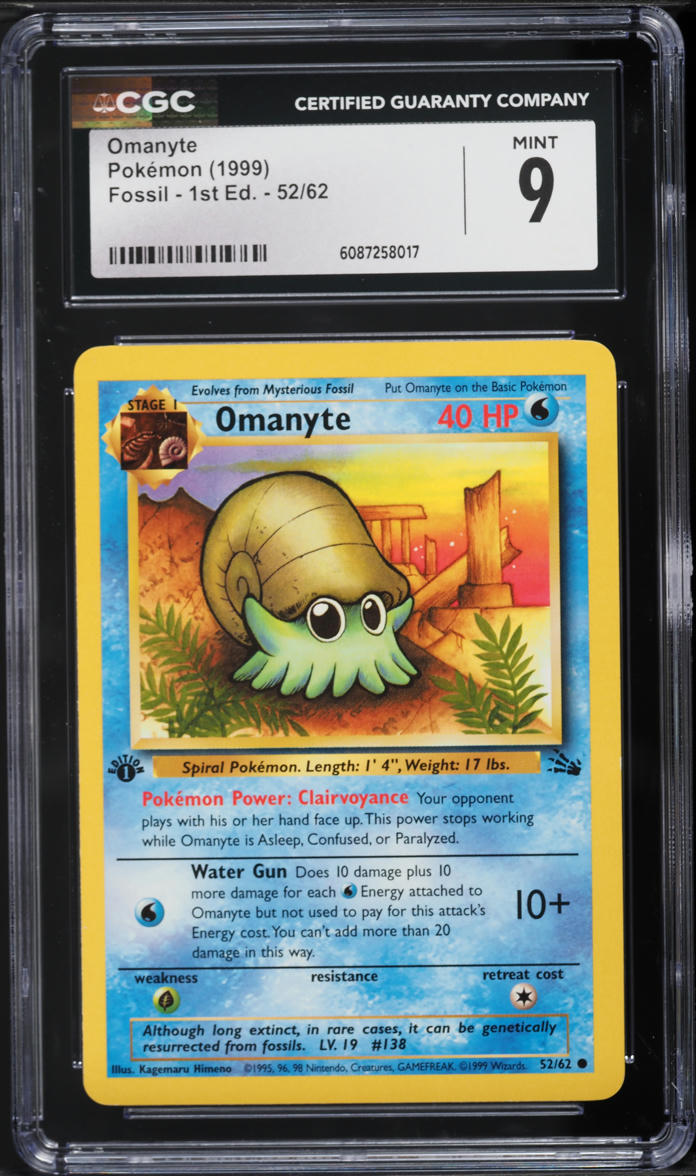 1999 Pokemon Fossil 1st Edition Omanyte #52 CGC 9 MINT