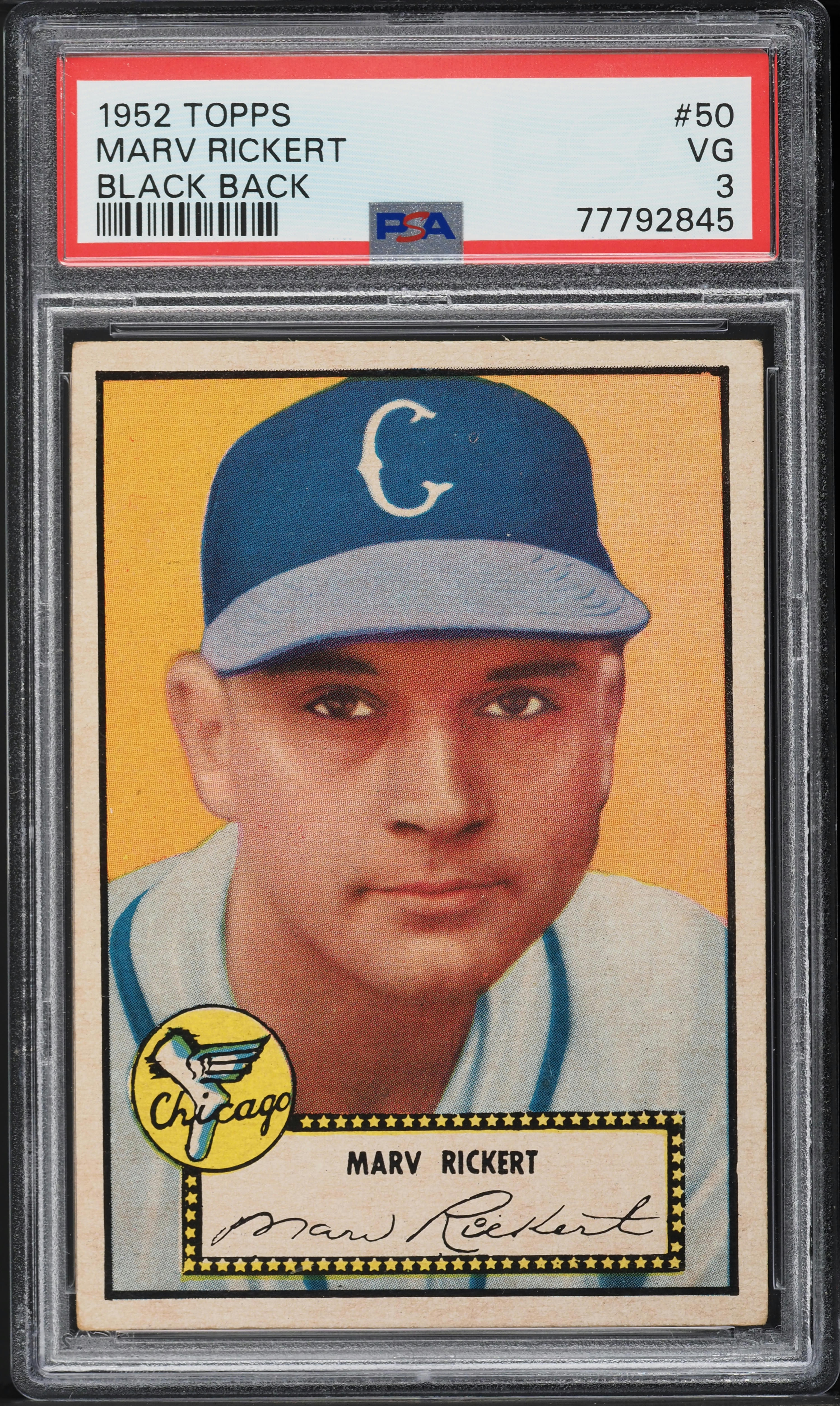 1952 Topps Marv Rickert BLACK BACK #50 PSA 3 VG