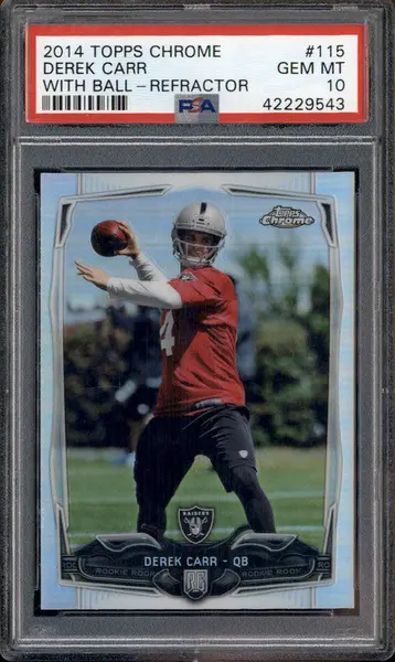2014 Topps Chrome Refractor #115 Derek Carr With Ball RC Rookie PSA 10