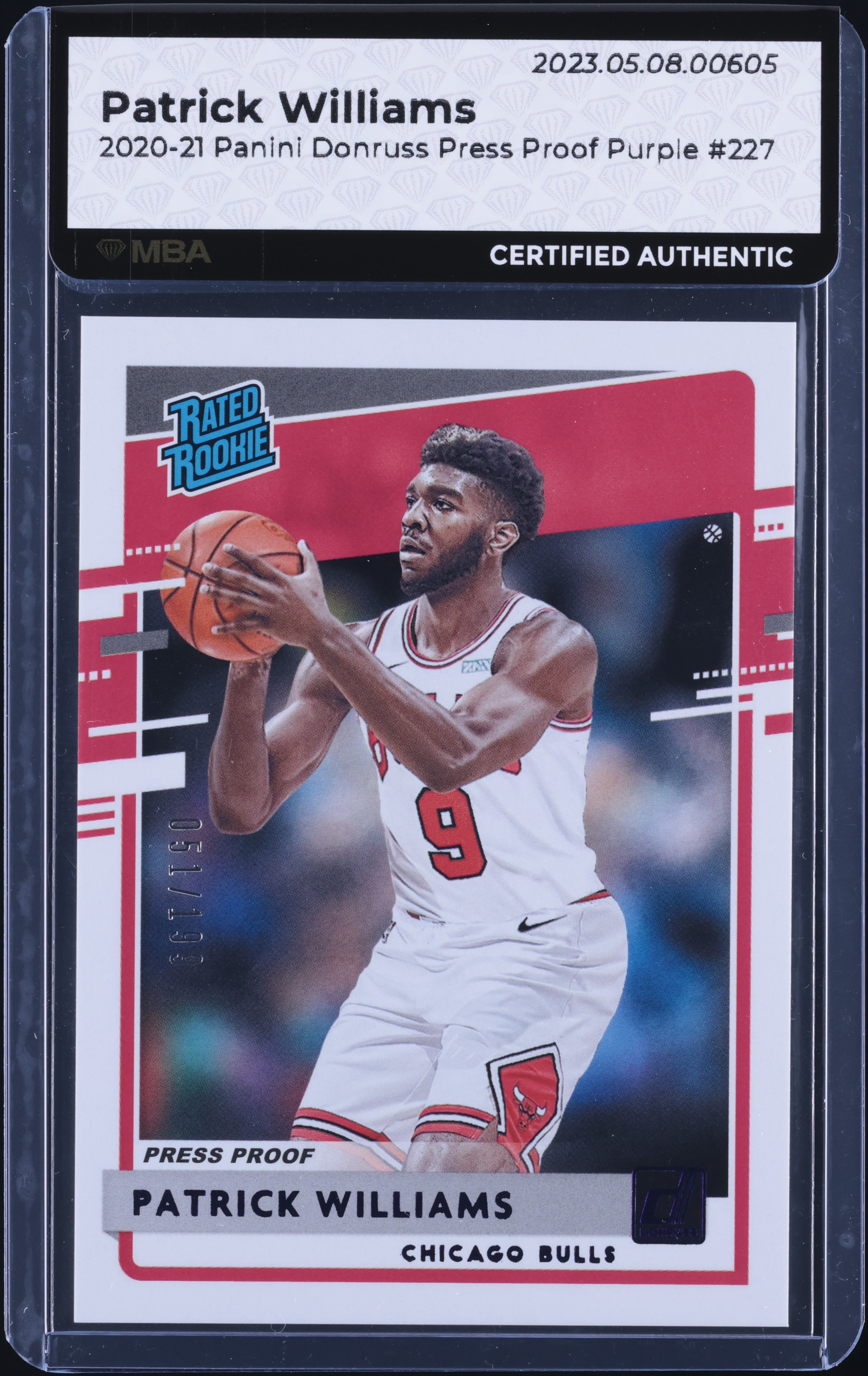 2020 Donruss Press Proof Purple Patrick Williams ROOKIE /199 #227 MBA AUTH
