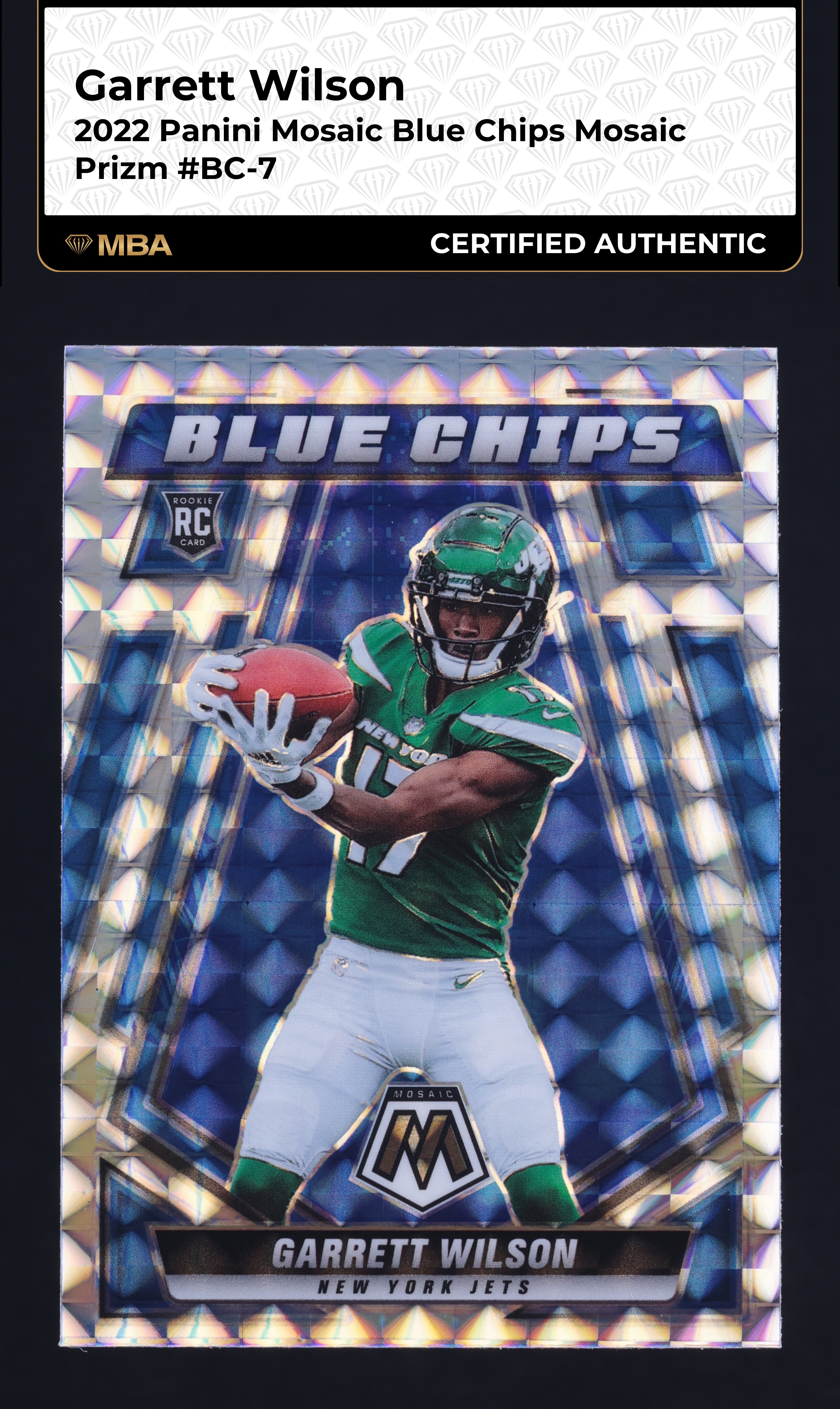 2022 Panini Mosaic Blue Chips Garrett Wilson ROOKIE #BC-7 MBA AUTH