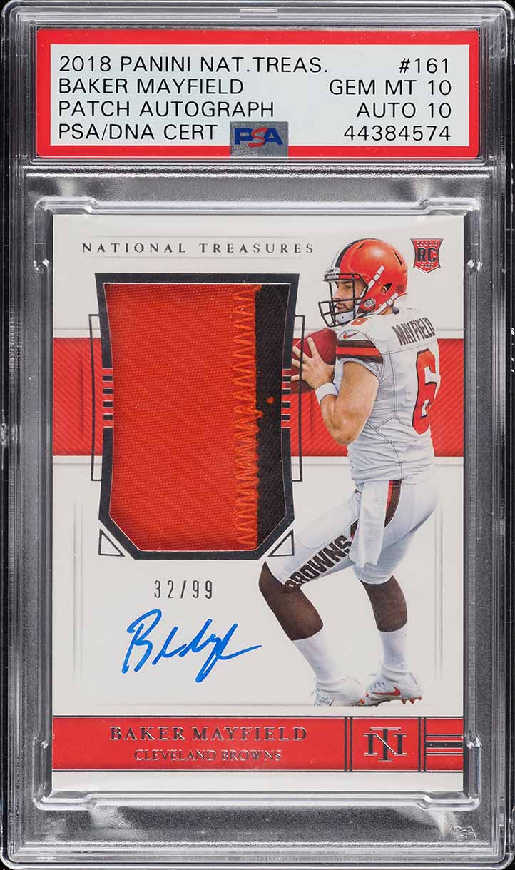 2018 National Treasures Baker Mayfield ROOKIE PATCH AUTO DNA 10 /99 #161 PSA 10